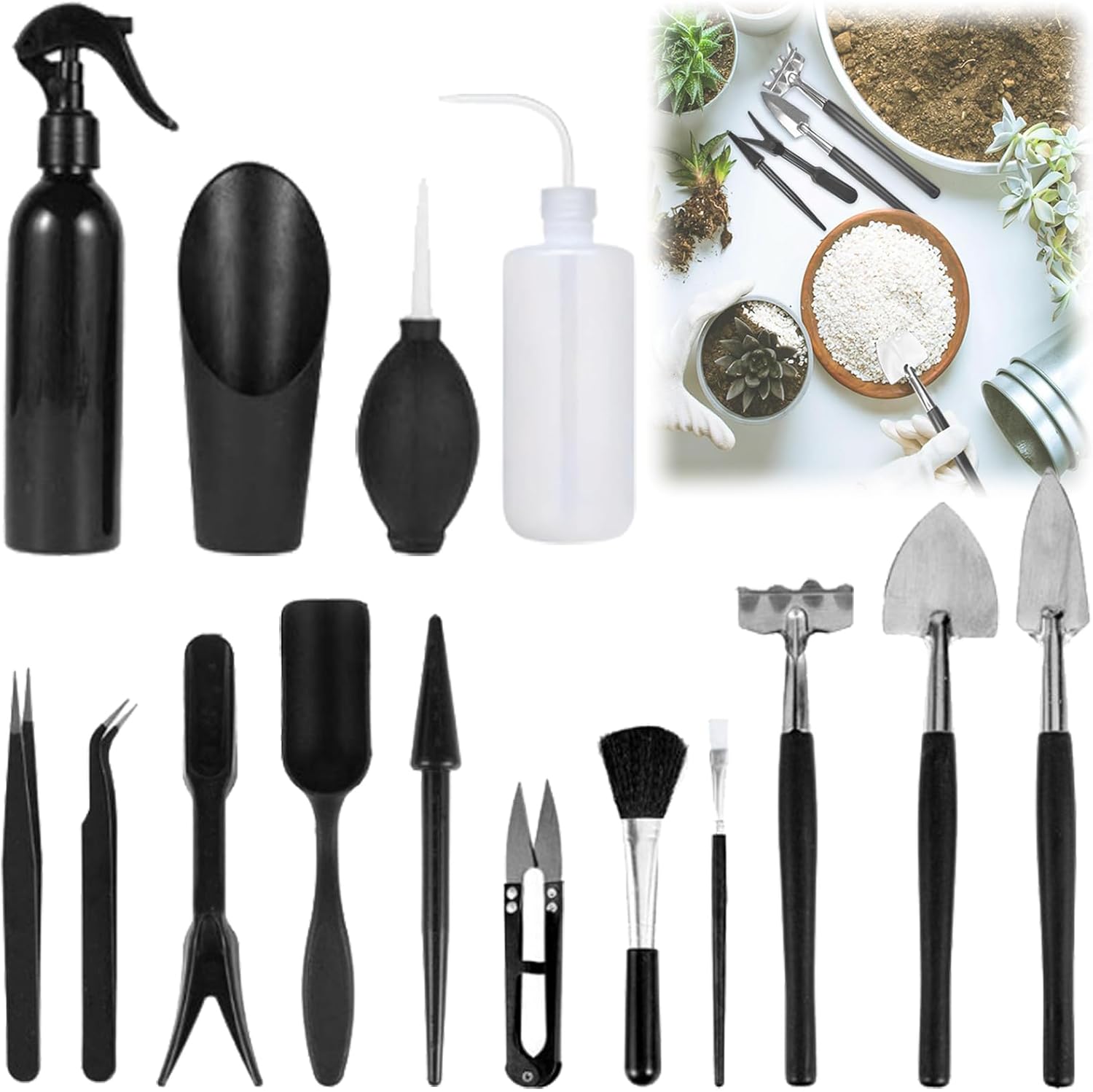 15 Pièces Mini Outils de Jardinage, Kit D'outils de Jardin, Outils Succulentes Kit D'outils, Kit d'outils pour Bonsai pour Plantes succulentes, Transplantation à la Main Plantes Fleurs Bonsaï