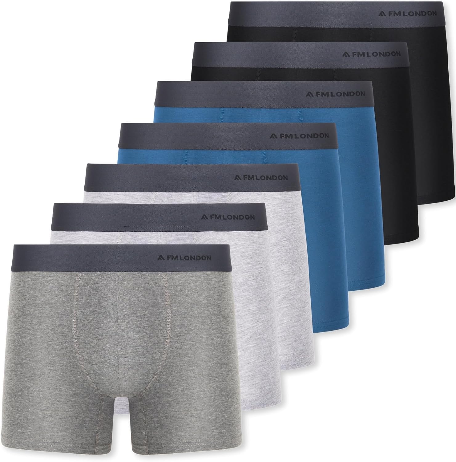FM London Lot de 7 Boxers Respirants Homme sans Étiquette, Extensibles