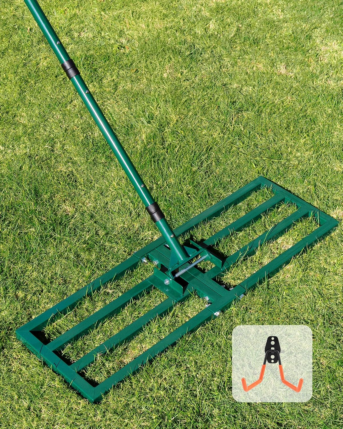 Râteau de Nivellement de Pelouse en Métal 76x25cm: JanTeelGO Nivelation Pelouse Rake avec Crochet Mural, Râteau Niveleur Outil de Nivellement pour Cour, Terrain de Golf, Jardin