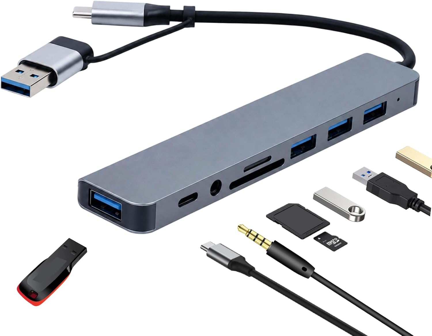 Hub USB 8 en 2, Adaptateur for Mac USB C avec USB 3.0 5Gbps, Lecteur SD TF, Audio 3,5 mm et Multi USB pour MacBook Air Pro, Ordinateur Portable, PC, Tablette et Appareils Type C