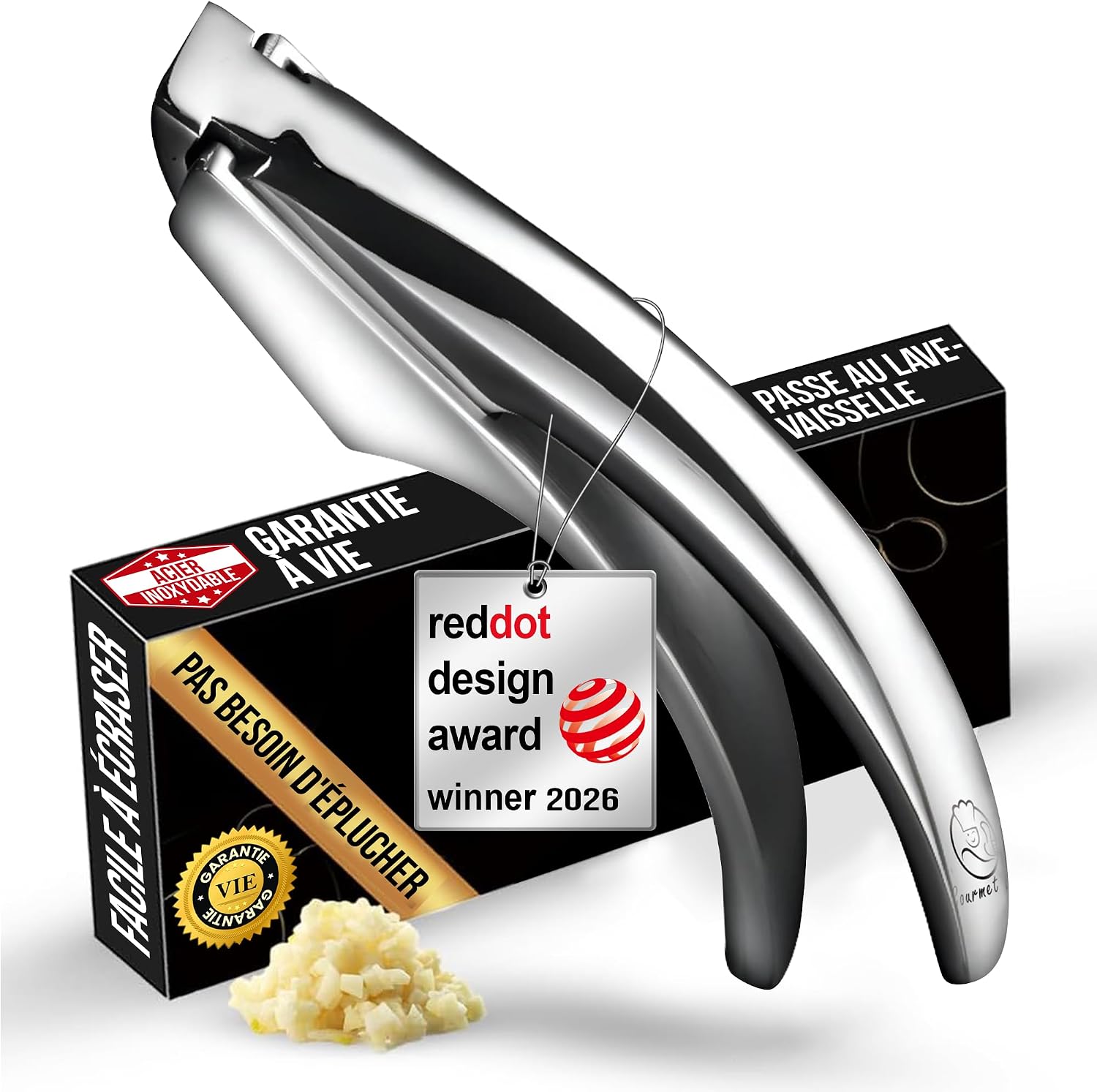 Gourmet Easy Presse-Ail en Acier Inox, Sans Éplucher, Échange à Vie