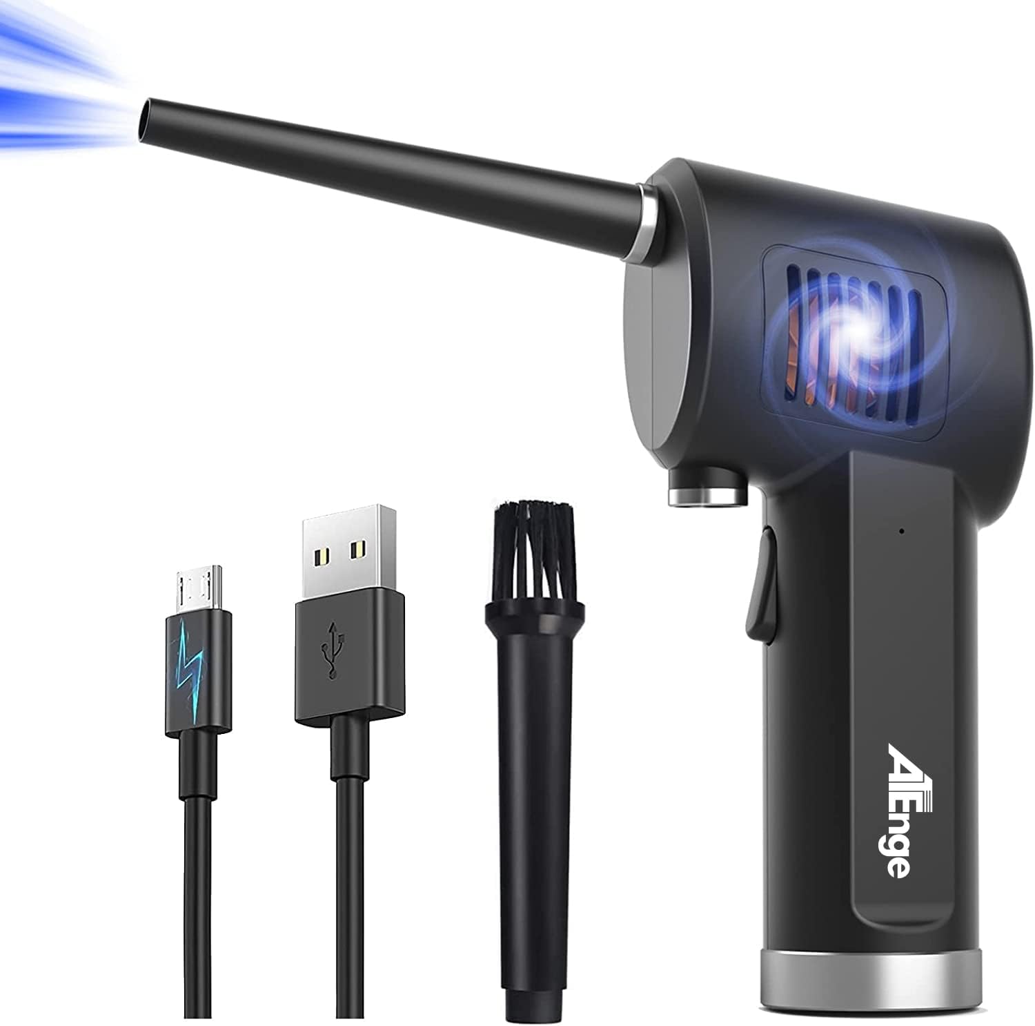 Dépoussiéreur électrique sans fil, dépoussiéreur à air comprimé rechargeable, souffleur d'air 33 000 tr/min, deux modes de démarrage intelligent, bon remplacement pour les canettes à air comprimé