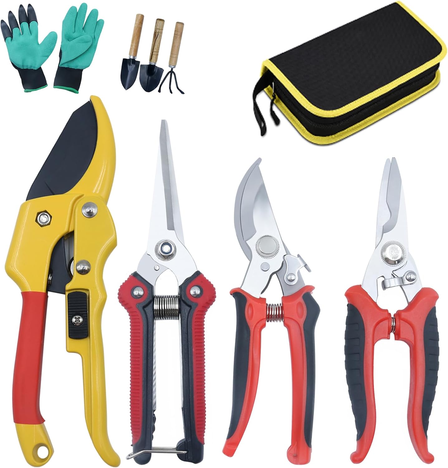 Pruning Shears Lot de 4 sécateurs de jardin avec sac de rangement Convient pour taille-haie de jardin avec lame en acier inoxydable pour plantes, fleurs, bonsa, fruits