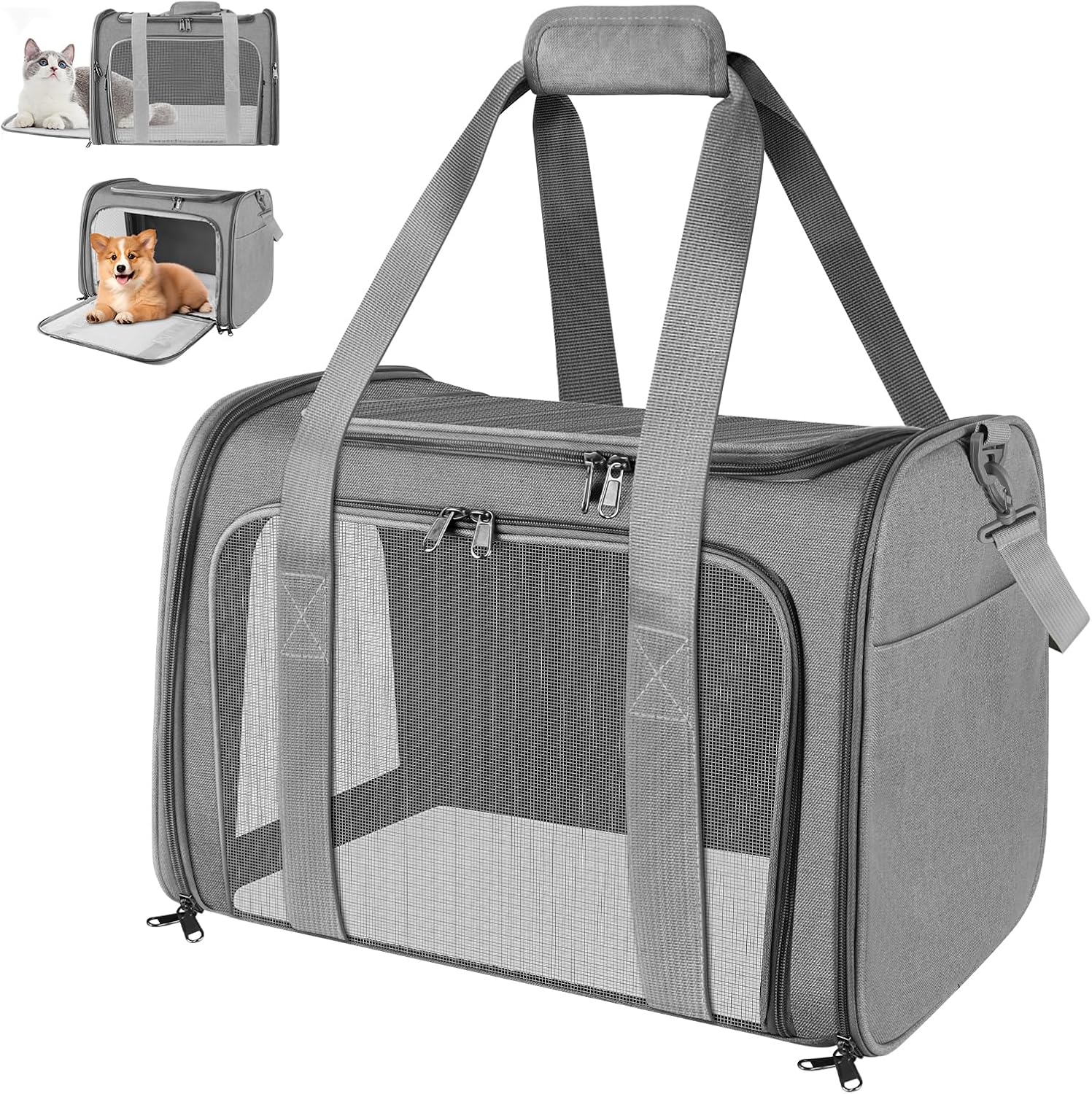 Sac Transport Chat, Sac Transport Chien d'Extérieur Pliable et Respirant, 45 x 30 x 30 cm, Caisse de Transport Chat avec Matelas Souple, Sac Chat Transport