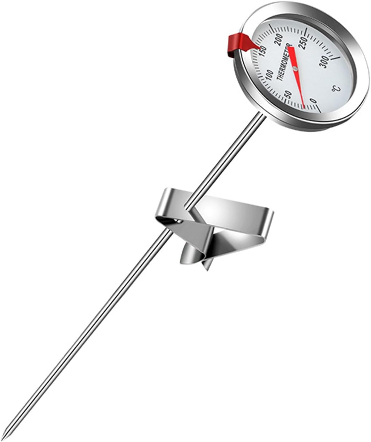 Thermomètre alimentaire en acier inoxydable avec clip, sonde de 15 cm de long, jauge de température d'huile de friteuse pour cuisine, plage de mesure 0-300 °C 2 C, affichage grand cadran