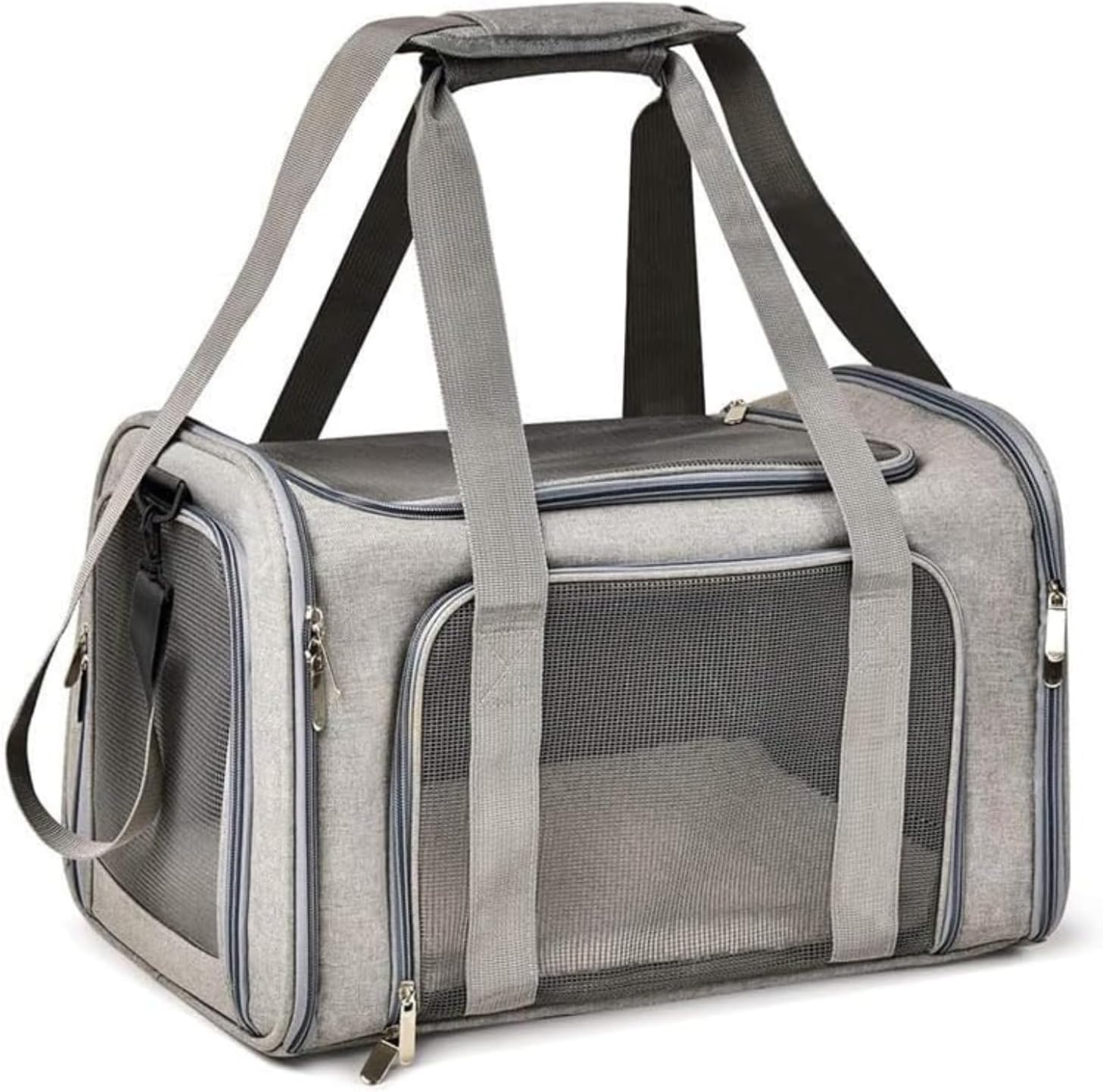 Miawouf Grand Sac Transport Chat, Sac Transport Chien, Caisse de Transport Chat avec Bandoulière Réglable, Matelas Chat et Petit Chien 51cm*33cm*33cm (Large), jusqu'à 8KG
