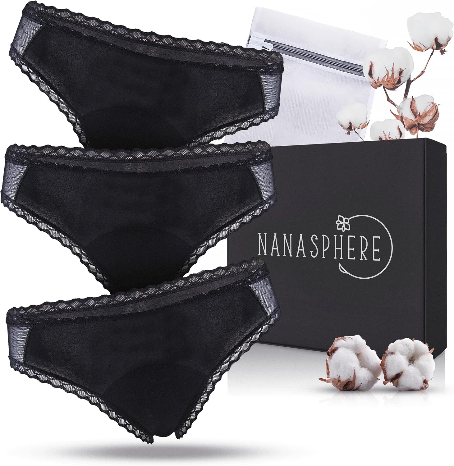Lot 3 Culottes Menstruelles Ultra Absorbante Coton Bio + Sac Lavage