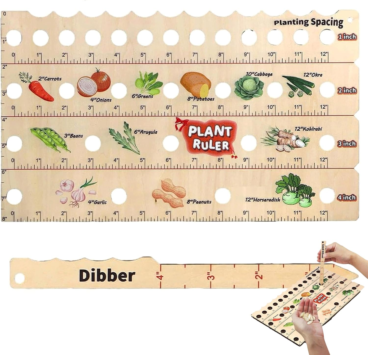Règle pour plantes en bois avec trous Règle d'espacement des plantoirs de jardin Ensemble de règles pour en Bois règles de Plantation en Boiss Outils de jardinage multifonction (A)