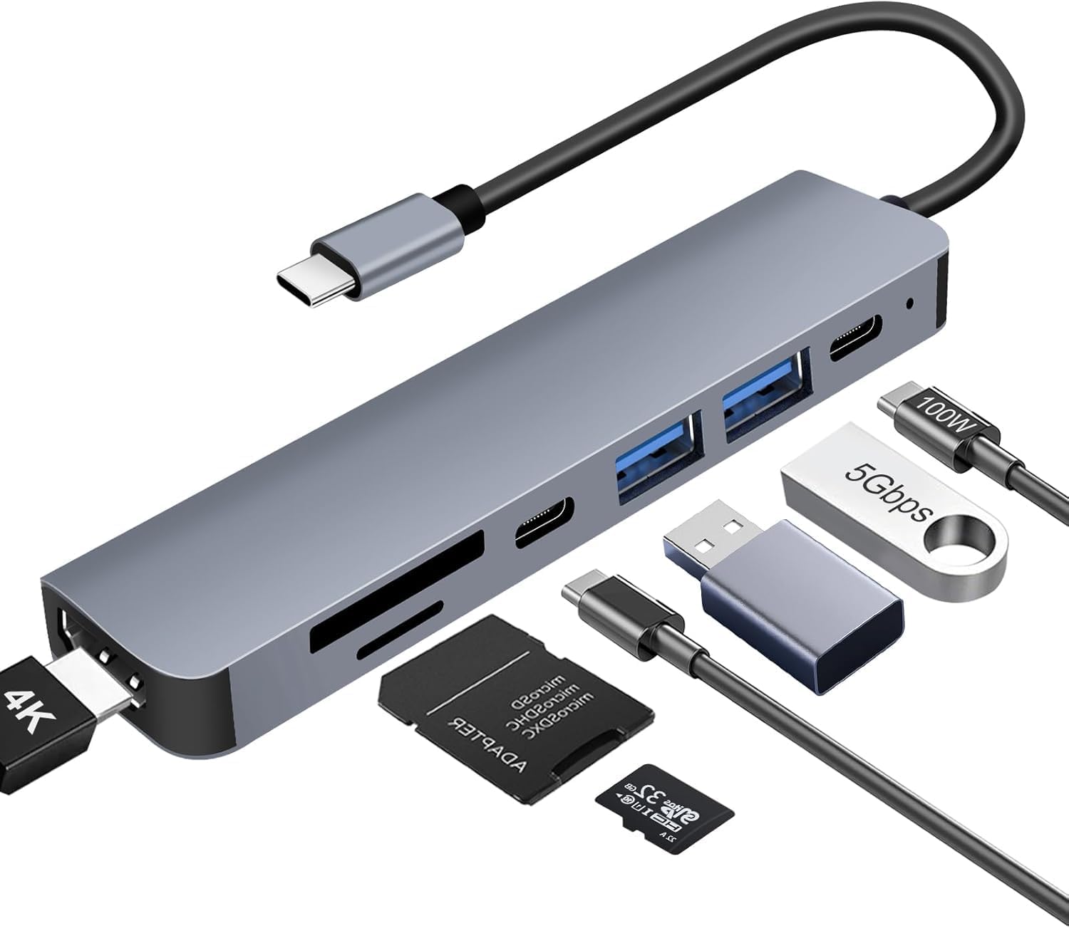 Hub USB C HDMI 4K PD 100W Charge,3*USB-A/C Multi Data Ports,Lecteur de Cartes SD/TF 7 en 1 Dock USB-C,Adaptateur Multiport Compatible pour MacBook Pro/Air,iMac,iPhone 16 15 Plus Pro Max,Samsung Galaxy