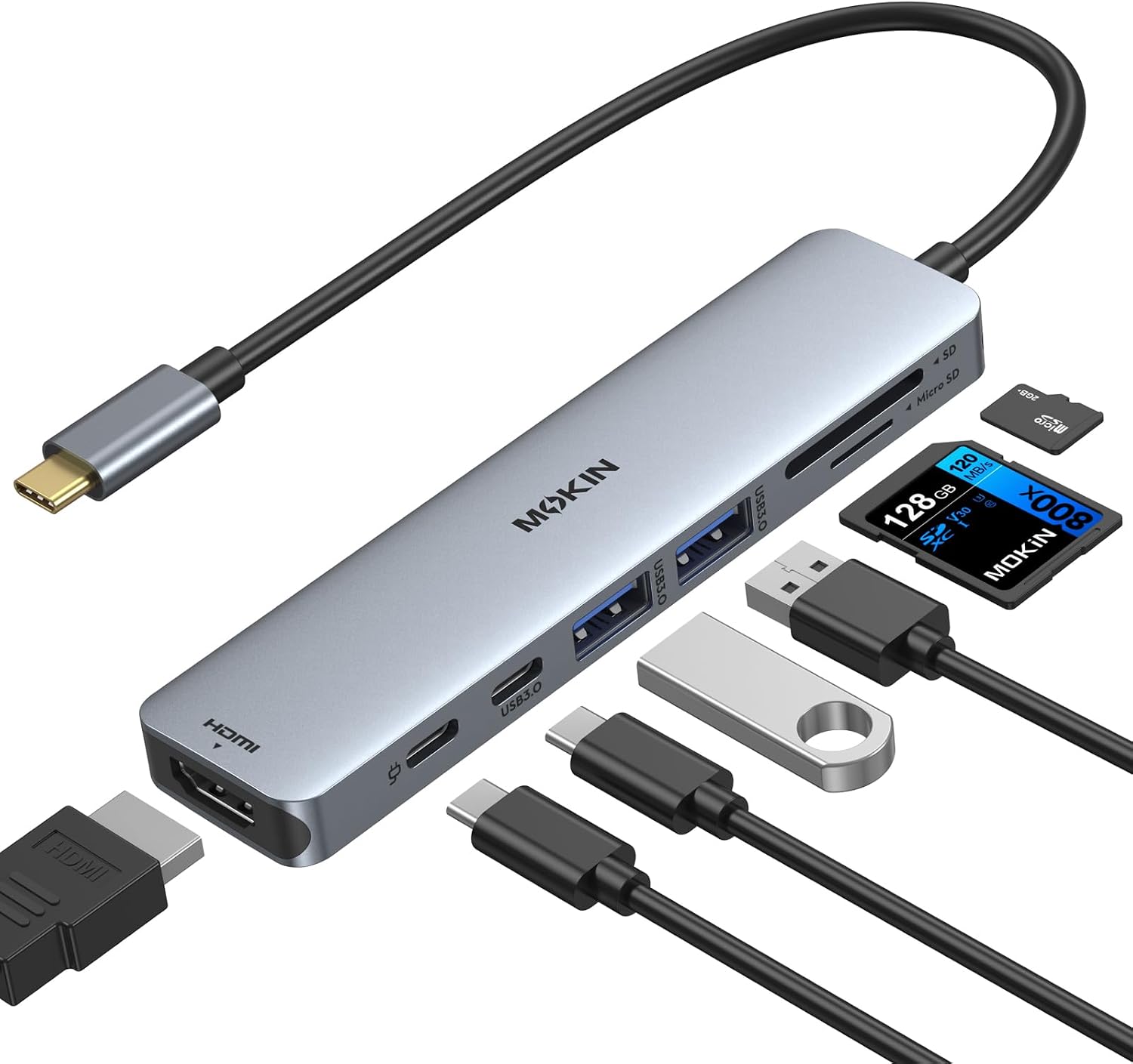 MOKiN Adaptateur USB C multiport 7 en 2 pour MacBook, dongle Mac avec HDMI 4K, USB 3.0, TF/SD, Thunderbolt 3 et PD 100W, hub USB-C pour MacBook Air/Pro M1/M2/M3