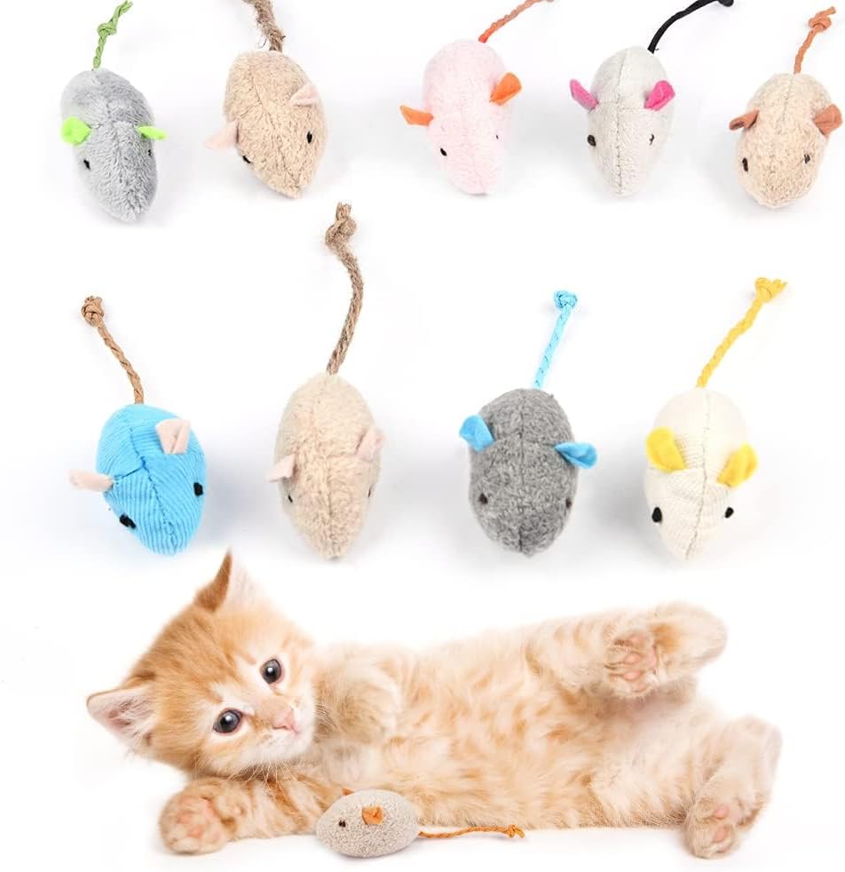 Adiwo Catnip Jouets Souris, 9pcs Teeth Cleaning Jouet Interactif à l'herbe à Chat, Mini Souris en Peluche Jouet à Mâcher à l'herbe à Chat pour Kicking, Playing and Indoor Interacting (Color Mix)