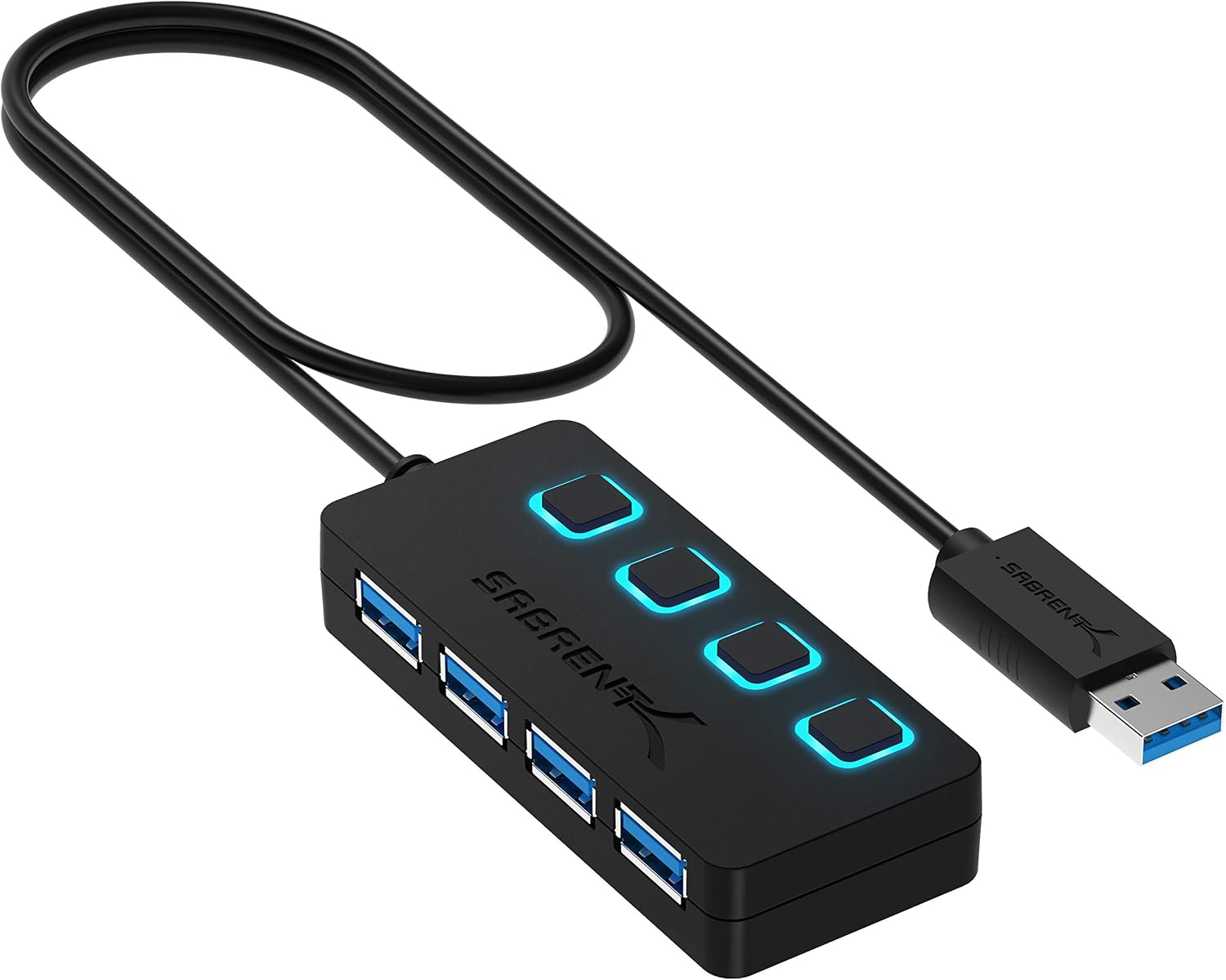 SABRENT Hub USB Alimenté, Ultra-Fast 5 Gbps 4 Port Hub USB 3.0 avec des Commutateurs Et des Voyants d'alimentation Individuels, Multi Hub Adaptateur Mac, Adaptateur Secteur 5V/2.5A Inclus (HB-UMP3)
