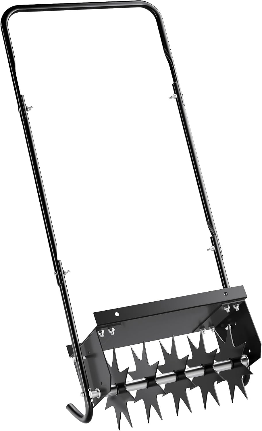 Wiltec Aérateur de Gazon rotatif 5 pointes Noir Profondeur 2,5 pouces 44 x 20,3 x 100 cm 6,3 kg Lestage 15,8kg max. largeur de travail 16" Rouleau de jardin Outillage manuel jardin Perforateur pelouse