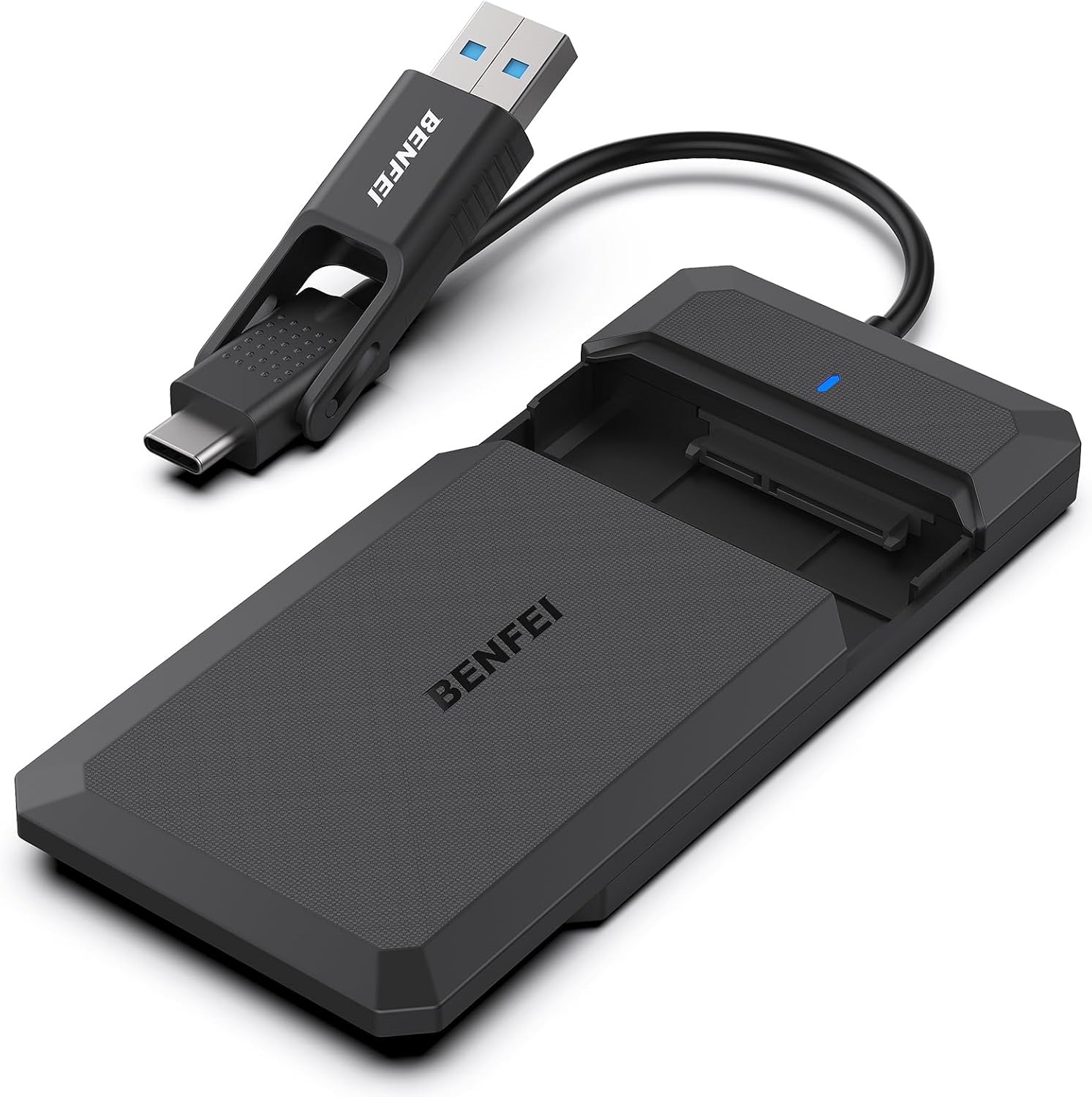 BENFEI Boîtier Externe pour Disque Dur 2,5", boîtier USB 3.2 Gen 1 5Gbps pour SATA HDD et SSD de 2,5'' et 7/9,5 mm, USB C/A 2 en 1 Lecteur Disque Dur, boîtier SSD UASP & Trim Accelerated, sans Outil