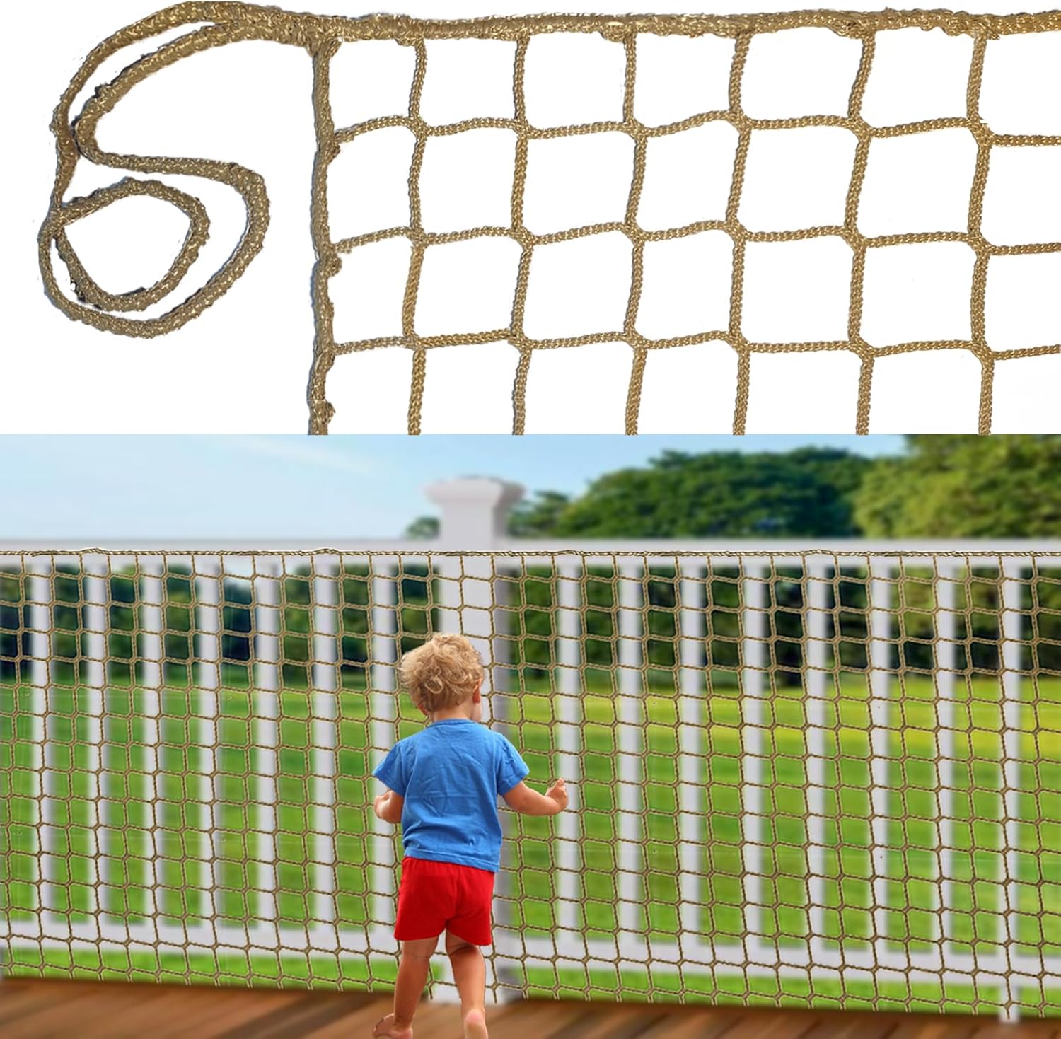 Filet de Protection Enfant et Chat pour Escaliers et Garde Corps en Polyester Sécuritaire sans Nœuds Universel Marron(1X3m)