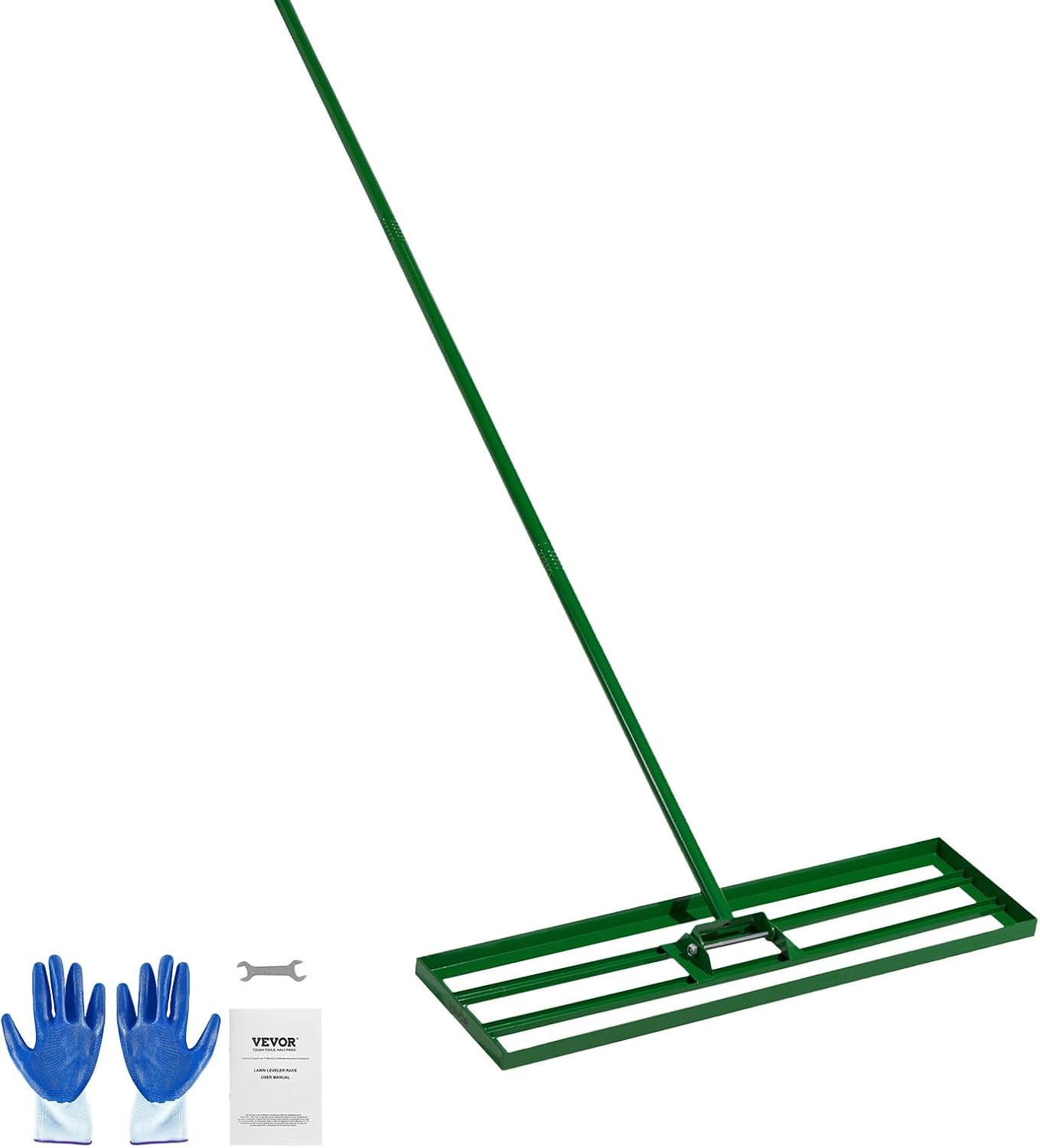 VEVOR Râteau de Nivellement de Pelouse 91x25 cm Raclette à Gazon avec Manche en Acier 198 cm Râteau Niveleur pour Jardin, Terrains de Golf, Exploitations Agricoles, Sable, Terre, Compost et Mousse