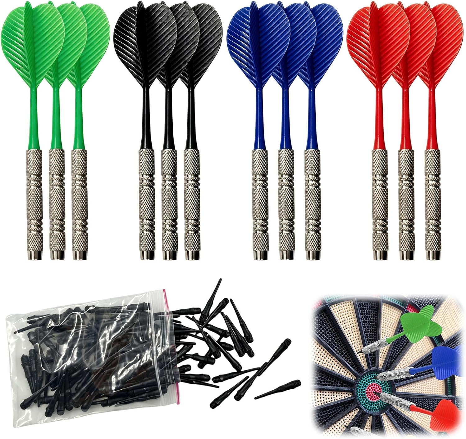Flechette Pointe Plastique,12 Pcs avec 100 Pcs Pointe en Plastique