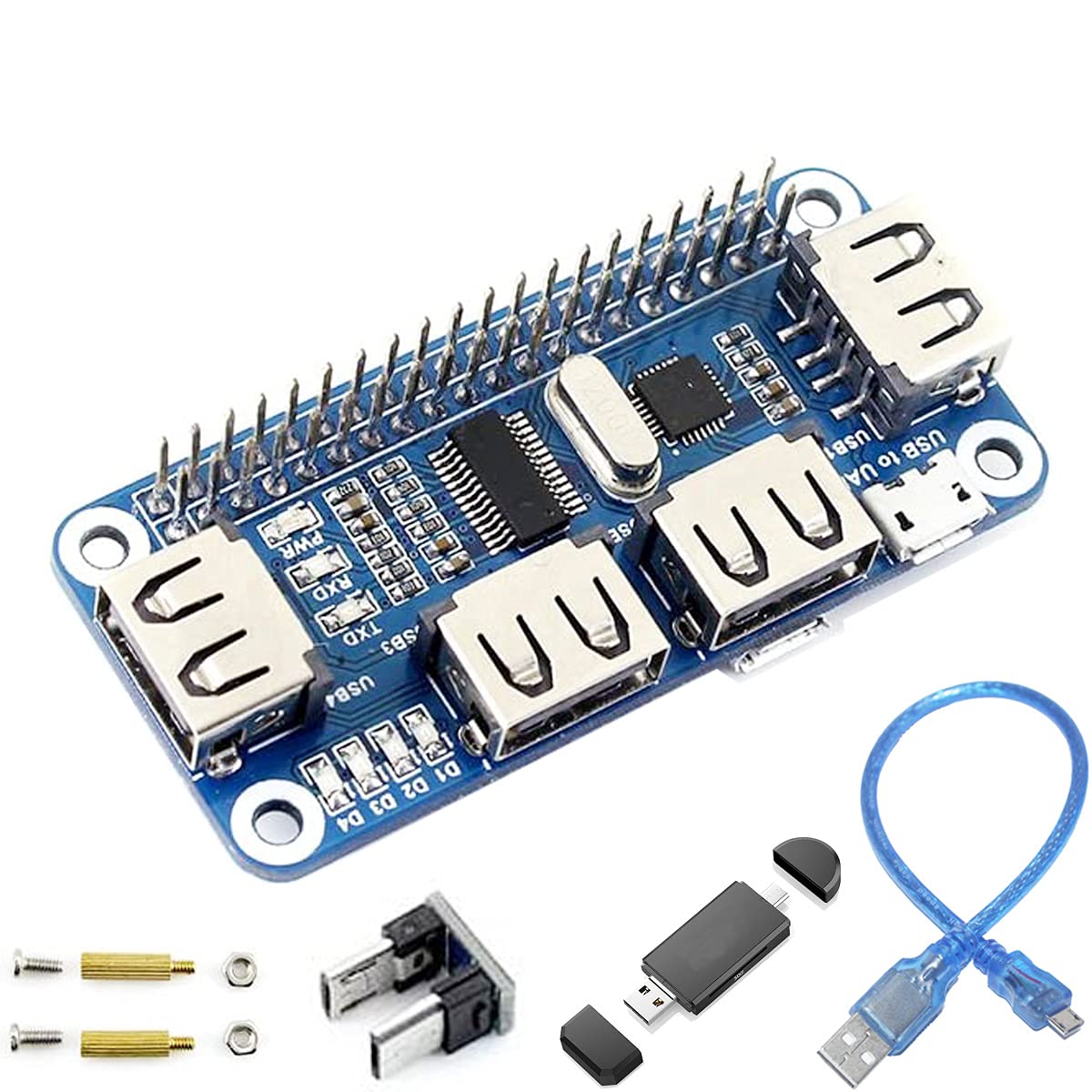 Hub USB 4 ports USB 2.0 1.1 intégré vers UART, avec connecteur micro USB, lecteur de cartes, câble USB pour différentes versions de Raspberry Pi parfaitement