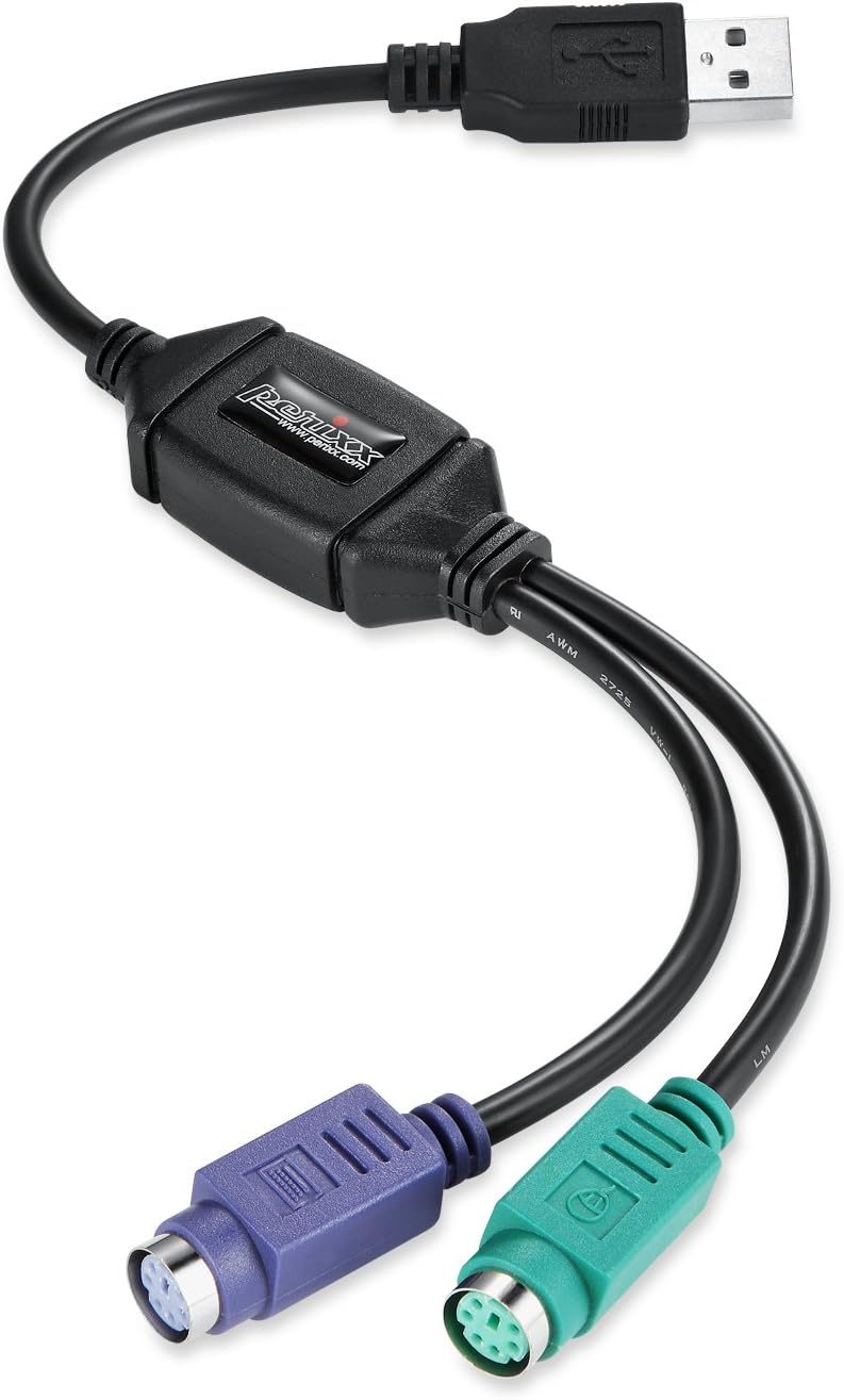 perixx PERIPRO-401 Adaptateur PS2 vers USB – pour clavier et souris avec interface PS2 – Prise en charge du port PS2 du commutateur KVM – USB IC intégré