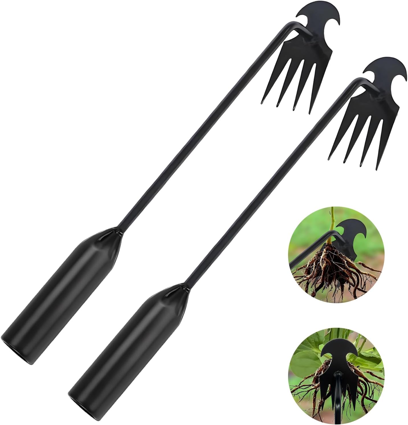 2 Pièces Outil de Désherbage Manuel, Desherbeur Manuel à 4 Dents, Outil de Désherbage en Acier au manganèse, Arrache Mauvaise Herbe, Extracteur de Mauvaises Herbes, pour Désherbage de Jardin