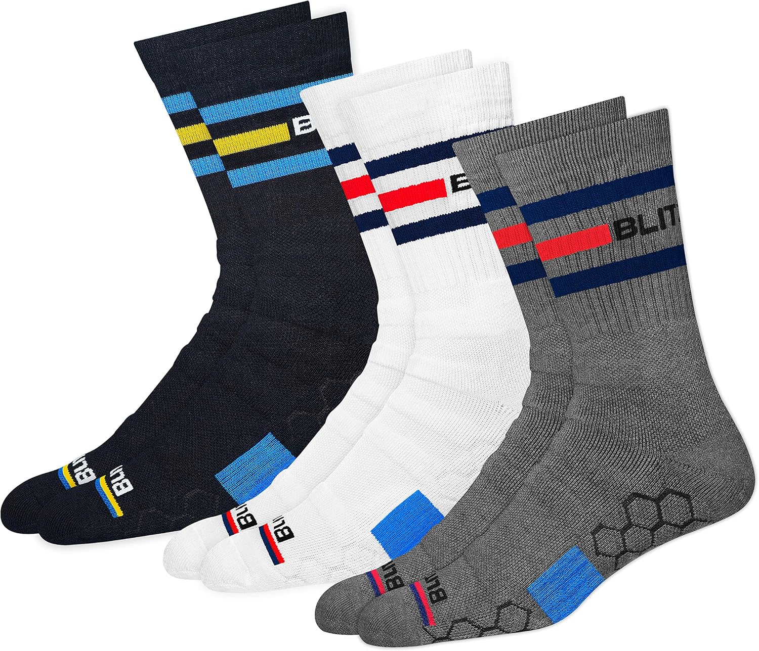 BLITZSOX Hi-Tech Performance Athlétique Chaussettes de Sport Pour Homme Femme (Course à Pied, Tennis, Exercice et Remise en Forme), Lot de 3