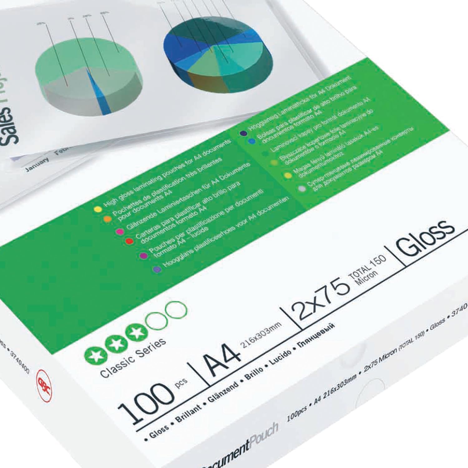 Gbc Pochettes de Plastification Brillantes A4 2 x 125 Microns, Lot de 100, 3200723 Transparent