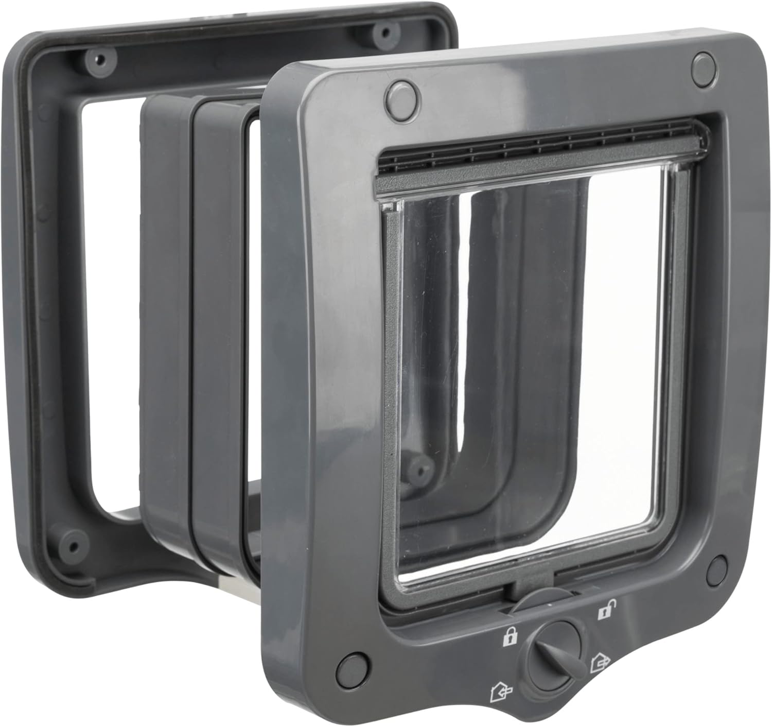 Chatière étanche et silencieuse Trixie « Porte à 4 Voies avec Tunnel » - Dimensions totales : 20 × 22 cm - Dimensions de la Trappe : 14 × 15,5 cm - Gris - 44232
