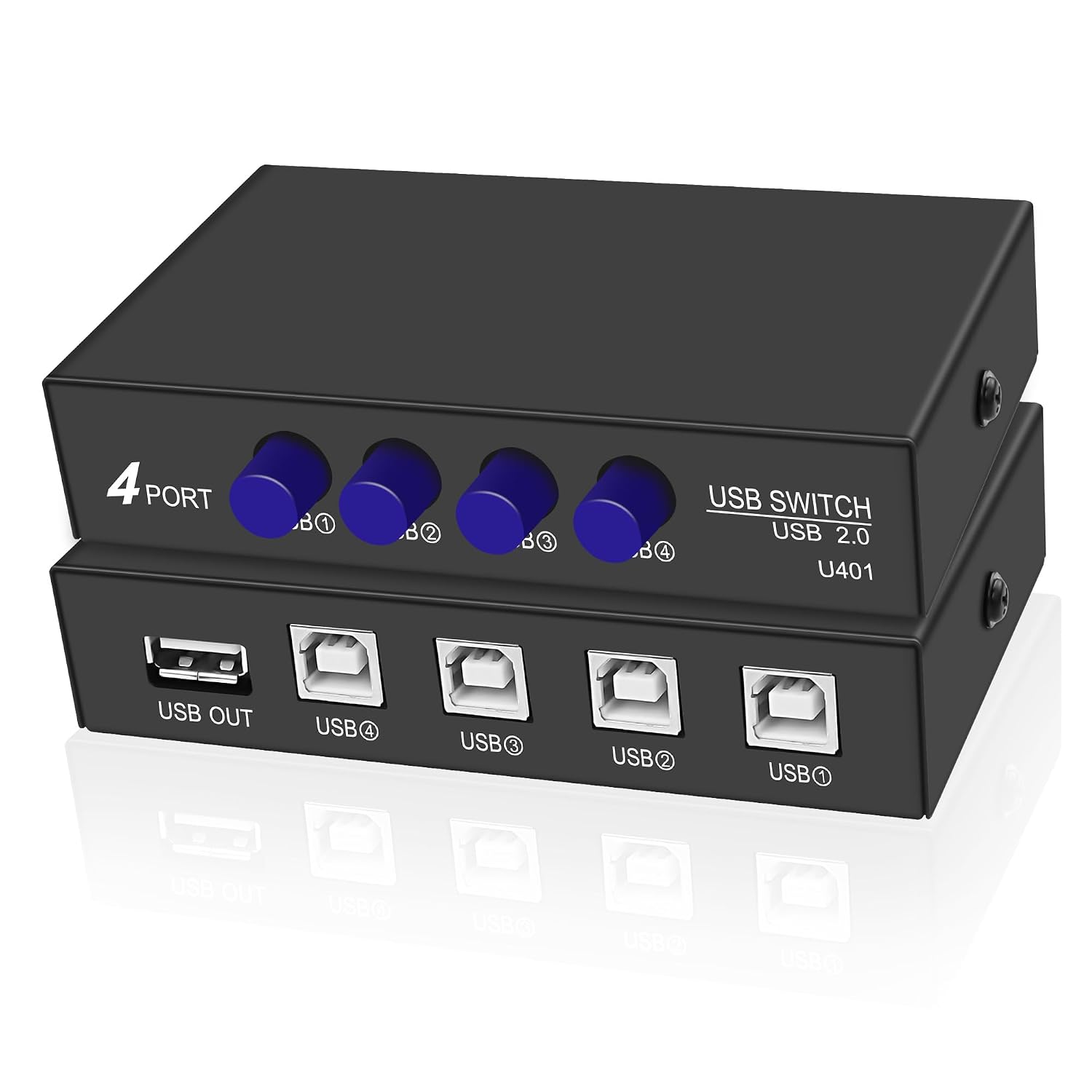 XMSJSIY Adaptateur USB B 4 en 1 Out - Commutateur Manuel 4 Ports Pour Partage D'Imprimante et Appareils USB 2.0 - Sélecteur Hub Pour Clavier