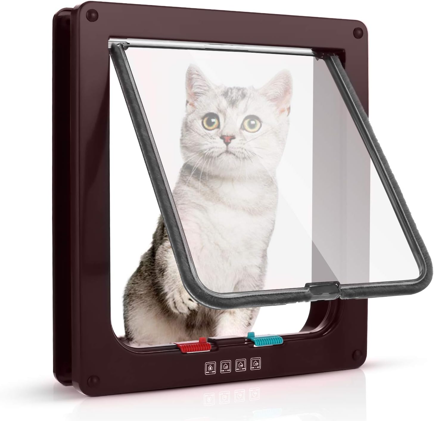 Chatière pour Chat avec magnétique à 4 Voies, Porte pour Animaux de Compagnie pour Chats et Petits Chiens, Porte pour Chat avec Tunnel Blanc 18 x 19 x 5.5 cm