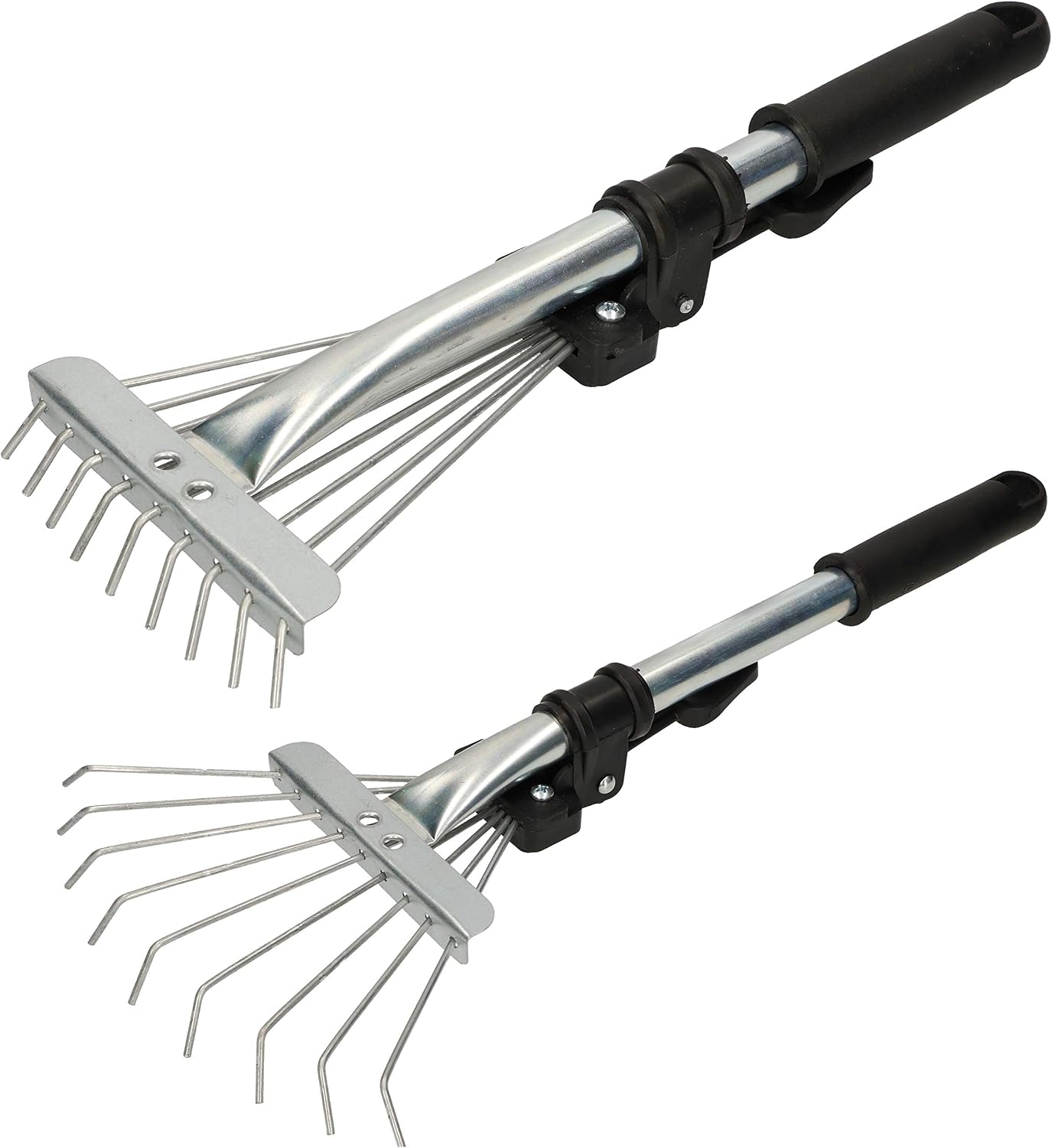 KOTARBAU® Râteau à Feuilles - Réglable - Mini Râteau de Jardin - Acier Galvanisé - 20 cm - Argent - avec Manche Télescopique 2,5-10 cm - 9 Dents Flexibles - Outil Léger pour Massifs de Fleurs