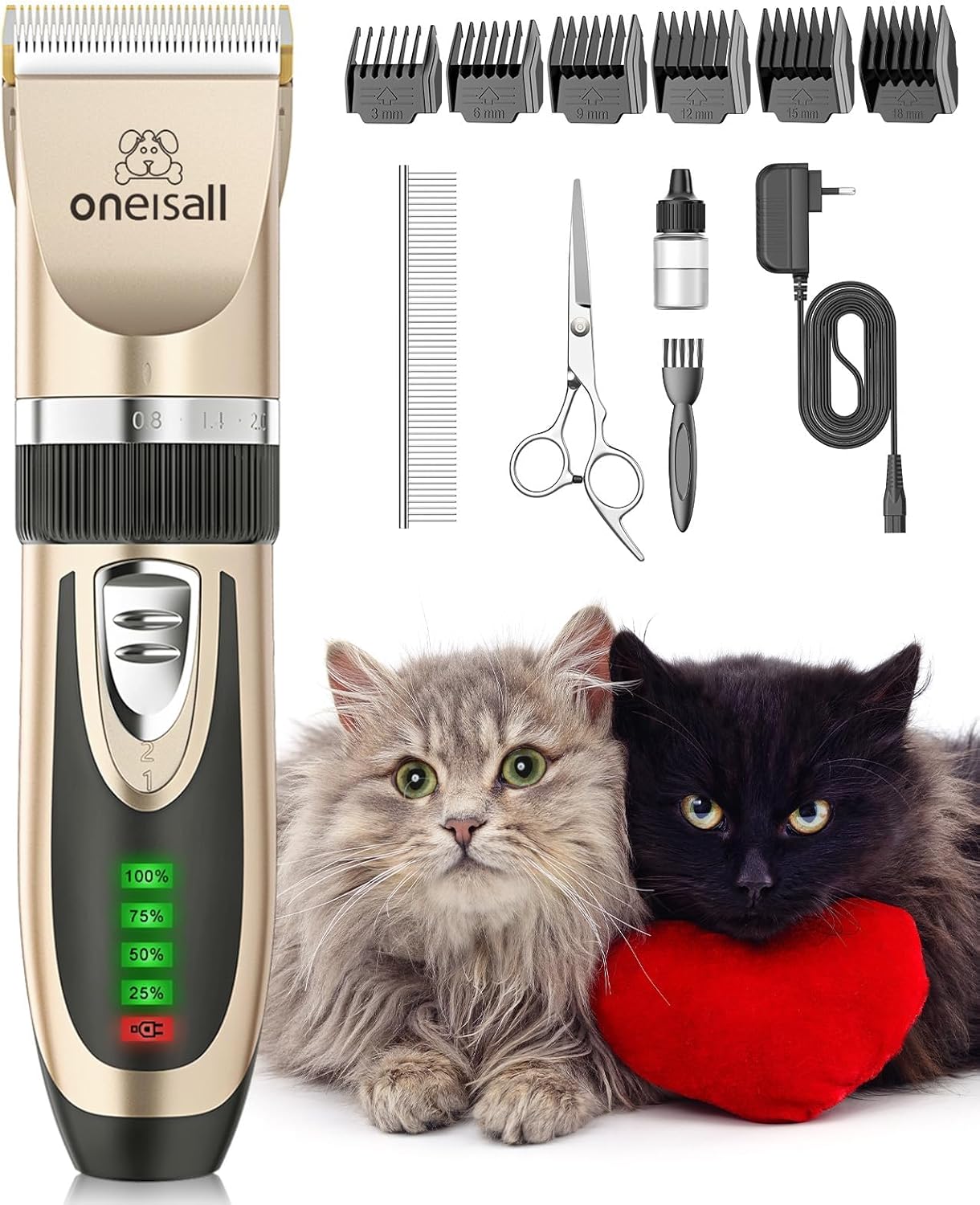 oneisall Tondeuse pour chats silencieuse pour poils longs noeud et emmêlés