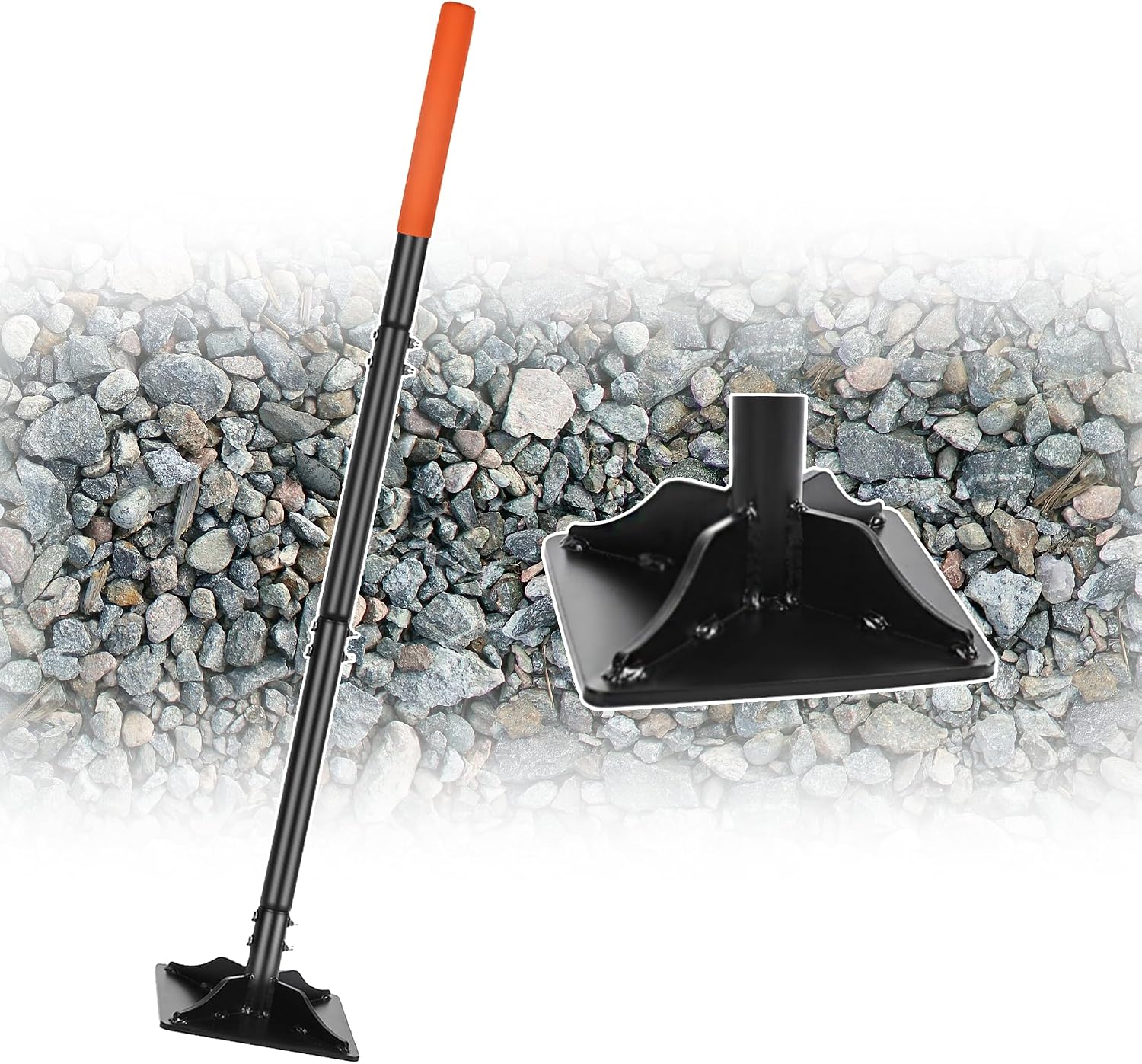 BARAYSTUS Tasseur de jardin, 112 cm en acier au carbone robuste, tasseur de nivellement réglable pour l'installation de pavés et la réparation de l'asphalte, 4,5 kg