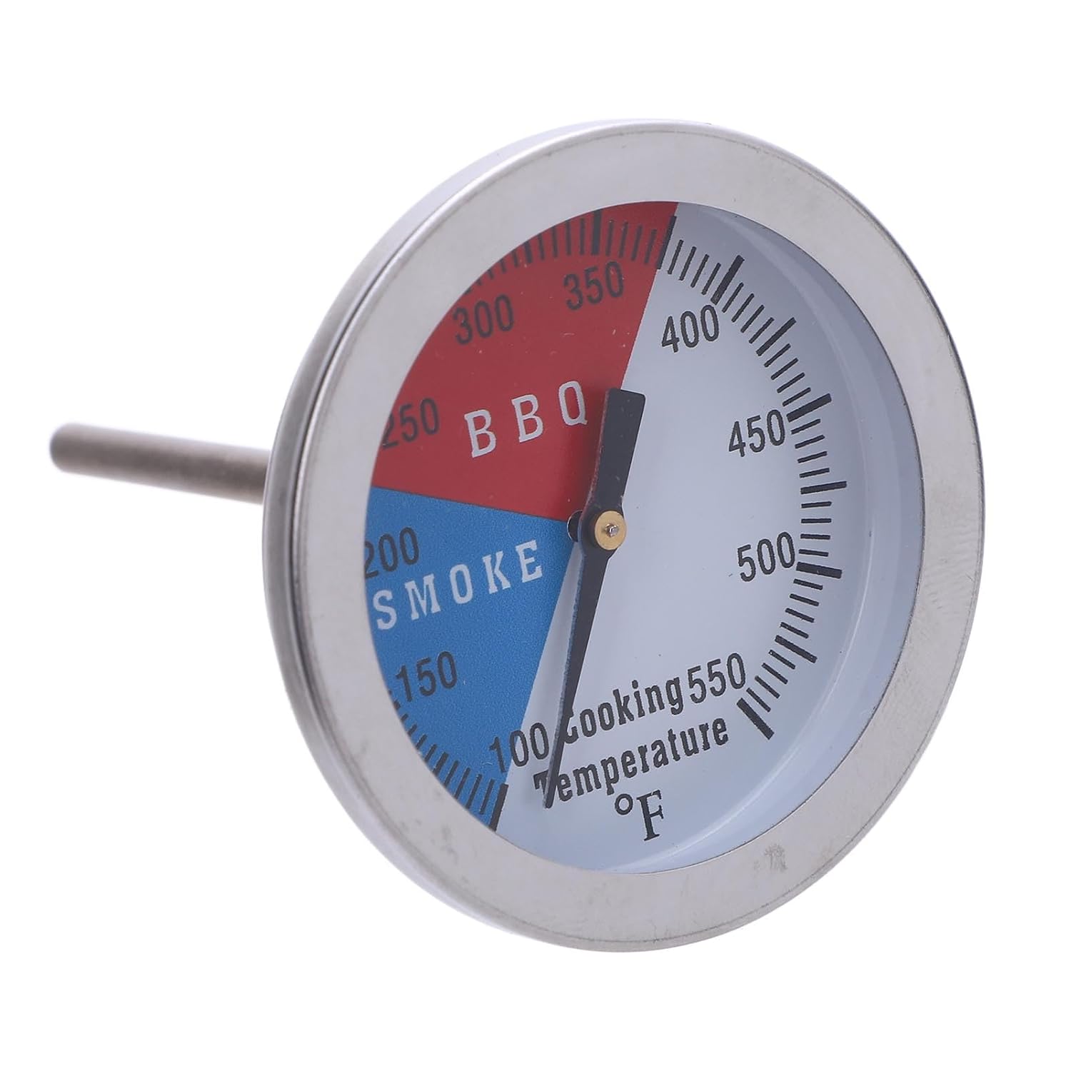 Zerodis Thermomètre de Four en Acier Inoxydable, Thermomètre de Gril à Grand Cadran avec Aiguille Courte Filetée M8, Jauge de Température de 100 à 550 F pour la Cuisine à Domicile, le Four, le
