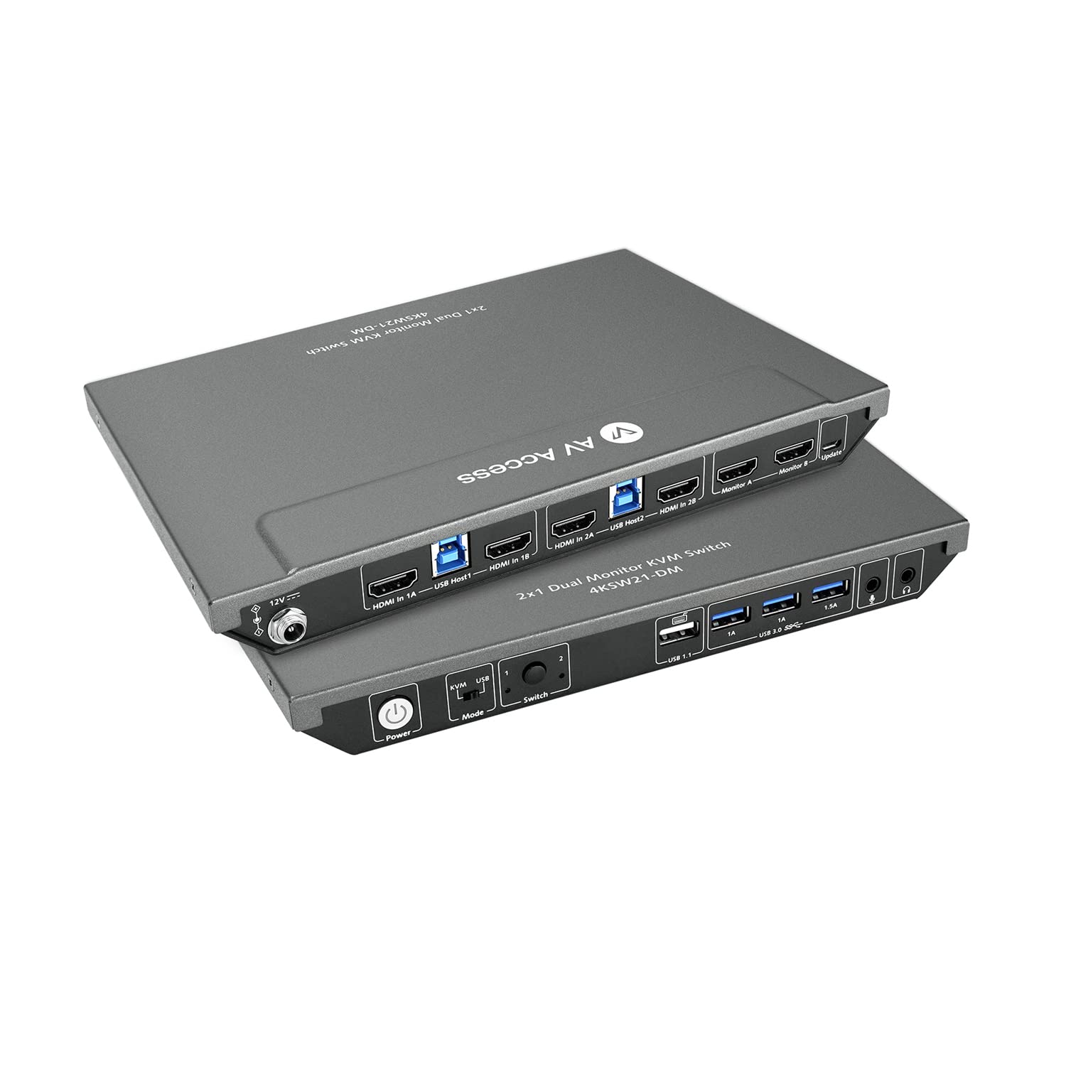AV Access Commutateur KVM Double Moniteur 2 PC 2 Écran avec 3 Ports USB 3.0, 2 Moniteurs 2 Ordinateurs KVM HDMI avec Audio Microphone, 4K@60Hz, 2K@144Hz, 1080P@240Hz,Raccourcis Clavier Commutation