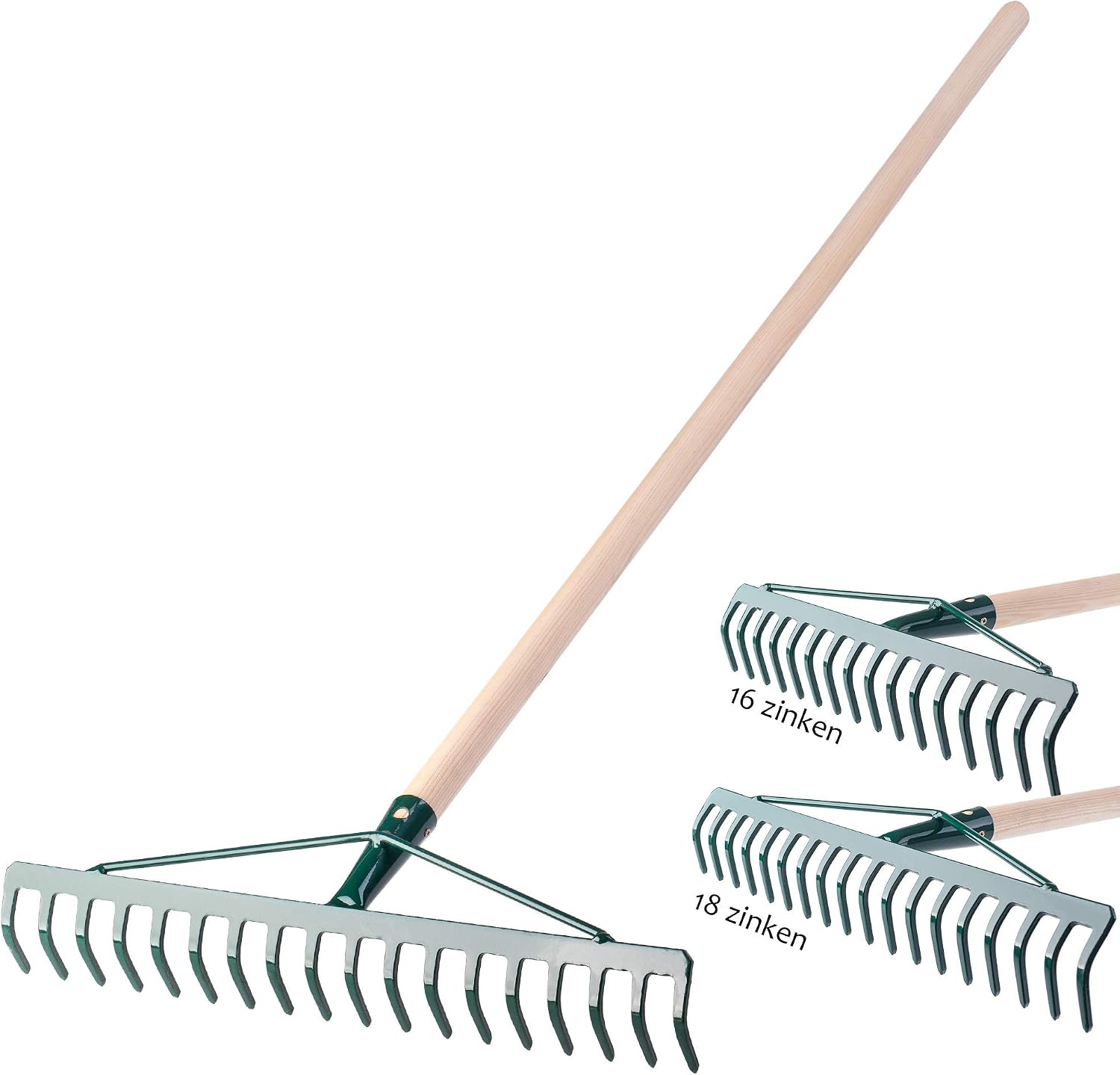 KADAX Râteau Large pour Jardin, Jardin, Jardin, Pelouse, Râteau de Jardin, Râteau ŕ Repasser, Râteau ŕ Gazon en métal, Râteau ŕ Feuilles, Balai ŕ Feuilles, Outil de Jardin 18 Zinken Manche en Bois