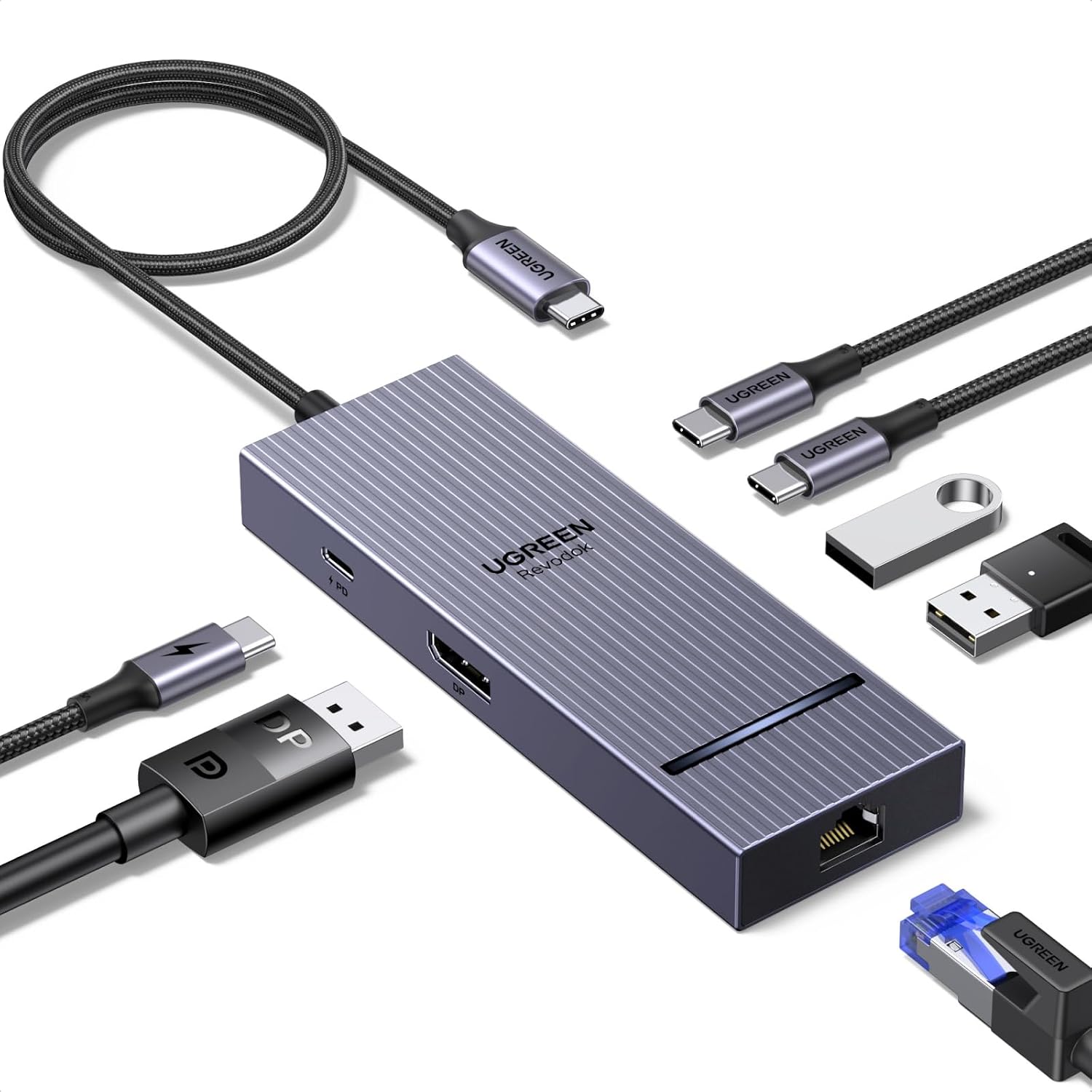 UGREEN Revodok Pro Hub USB C DisplayPort 7 en 1 Adaptateur Ethernet Gigabit