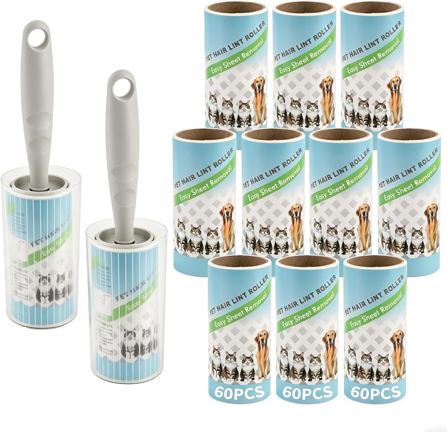 12 Rouleau Poils Animaux,720 Feuilles Brosse Collante, 60 Feuilles/Rouleau