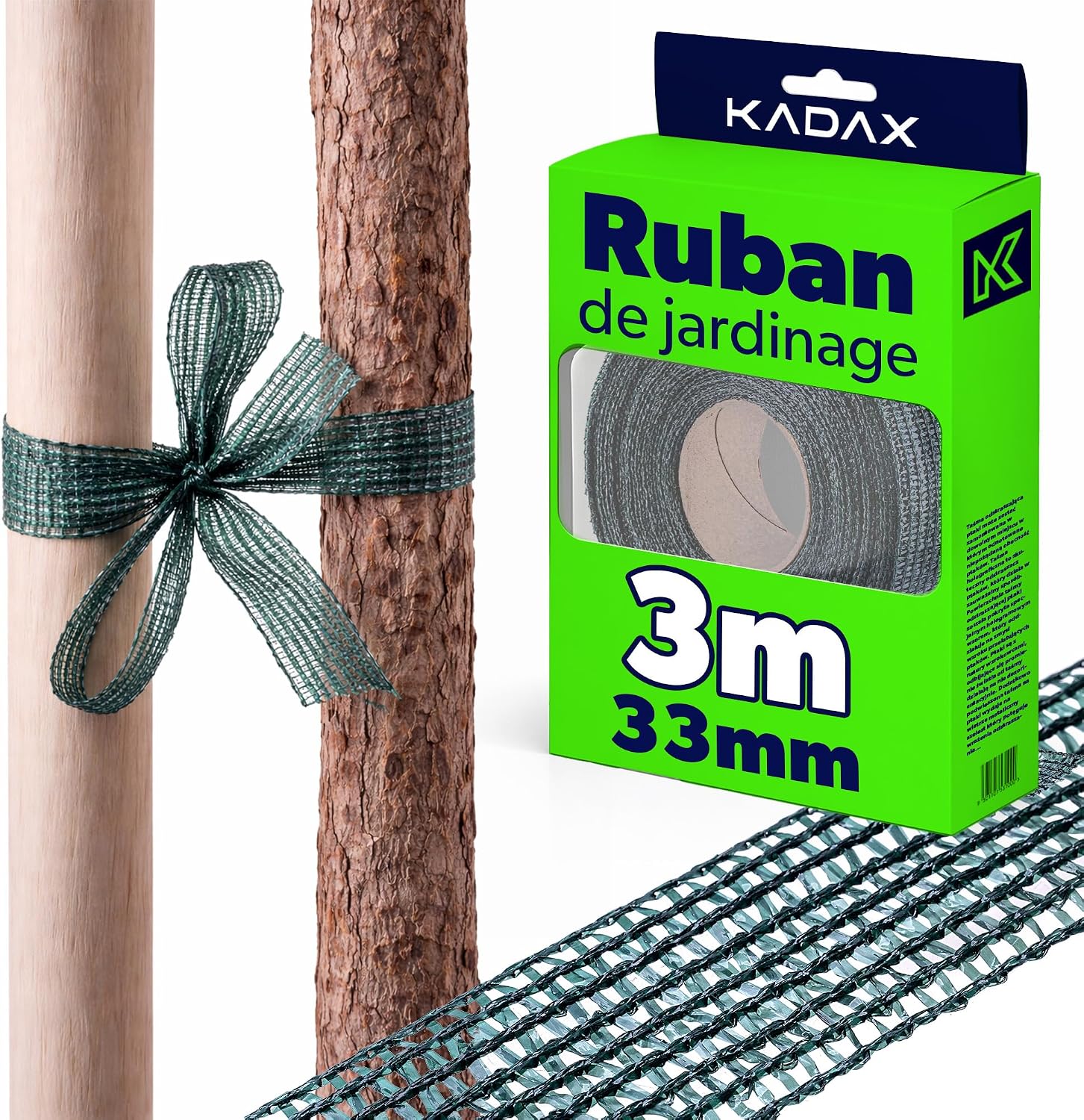 KADAX Ruban de fixation flexible pour plantes et arbres - 3,3 cm x 50 m - Avec structure en maille - Vert