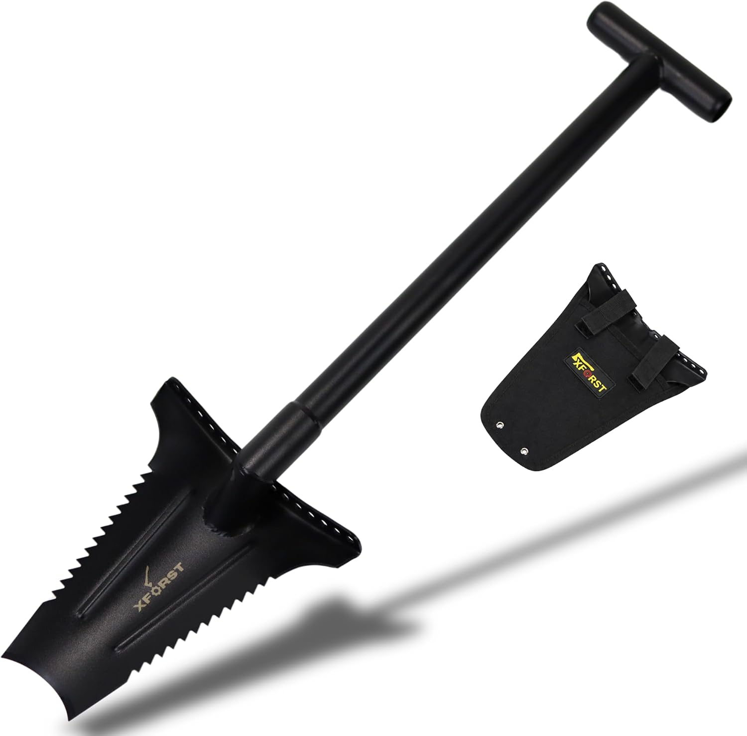 Xforst Bêche à sonde avec scie à racine 70 cm - Bêche à racine compacte en acier au carbone - Bêche pour sondes, détecteur de métaux et sols durs - Avec bord de marche - Housse de protection - SZ1#