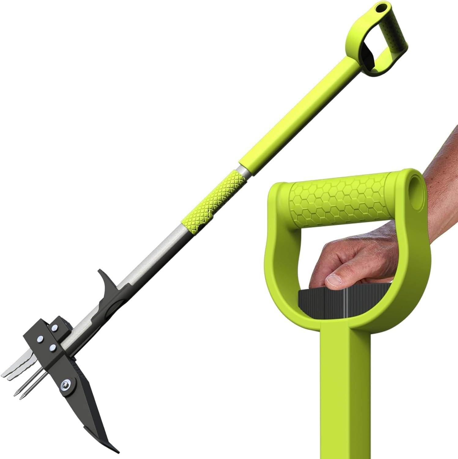 Gardtech Désherbeur Manuel Ergonomie Extracteur de Mauvaises Herbes avec pédale à 4 Griffes et Pied en Acier Inoxydable 100cm Outil Manuel pour Jardin et pelouse