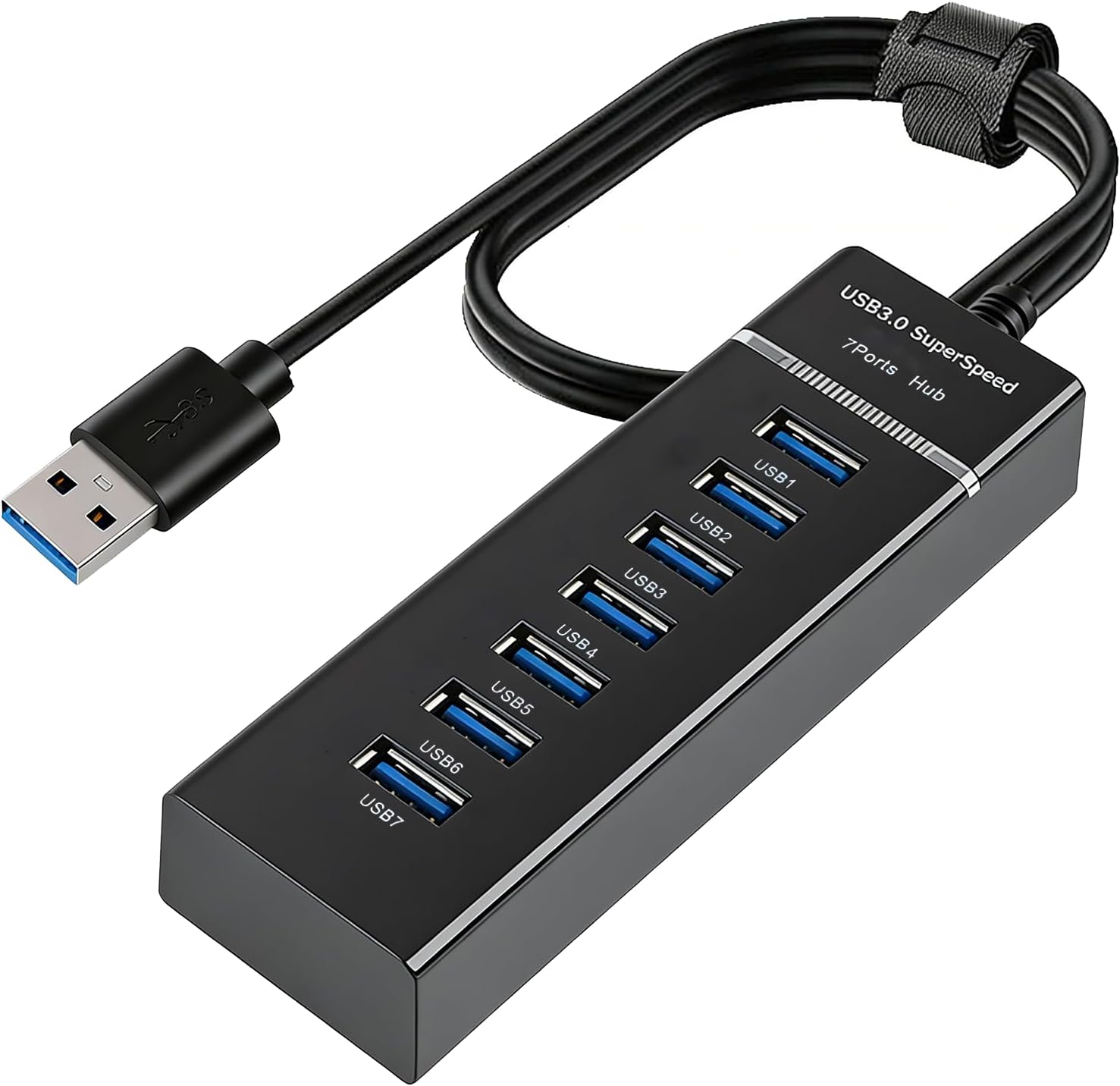 7 Ports Hub USB 3.0, Aluminium Hub USB, Multiport USB 5Gbps avec Câble de 100 cm, Hub USB Alimenté Compatible Windows, Mac, Linux, Extension de Ports pour Disques Durs, Imprimantes, Souris, Claviers