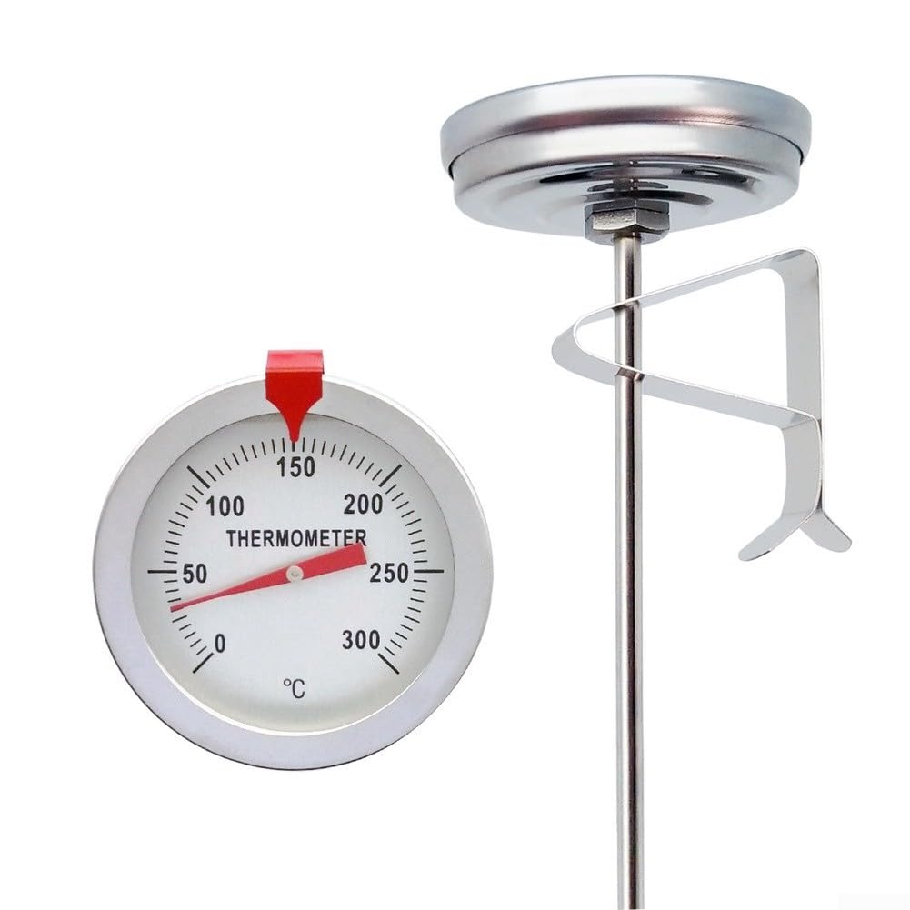 Thermomètre à huile mécanique en acier - Sonde pour la fabrication de bonbons, gelée, cuisine, jauge de température de cuisson de 0 à 300 °C nécessaire (150 mm)