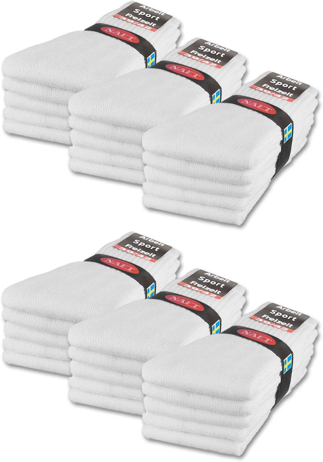 Lot de 10 | 20 | 30 Paires de Chaussettes de Sport, de Tennis, de Travail Homme Femme Coton
