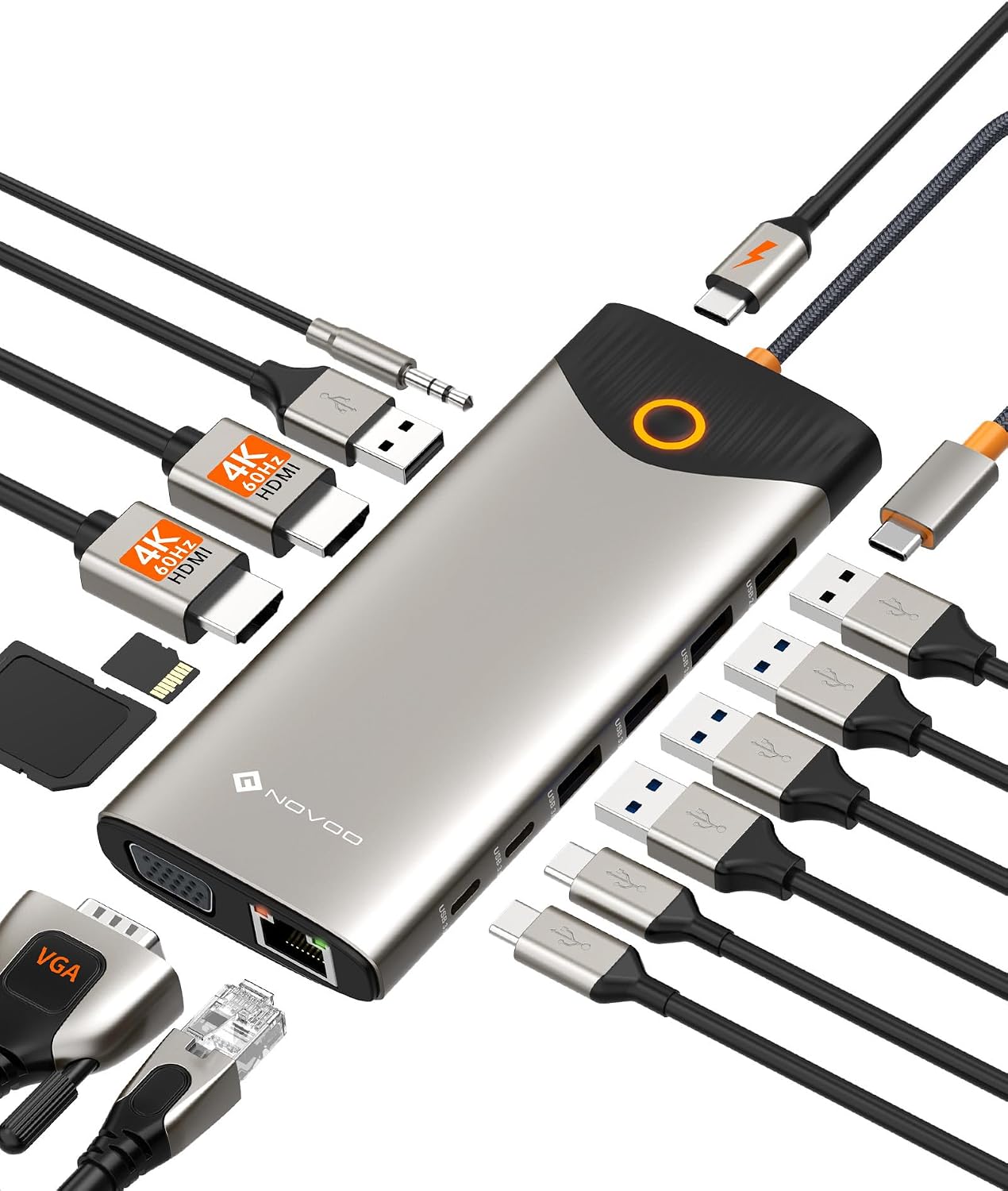 NOVOO Docking Station USB C 15-en-1 Triple Écran Double HDMI 4K@60Hz