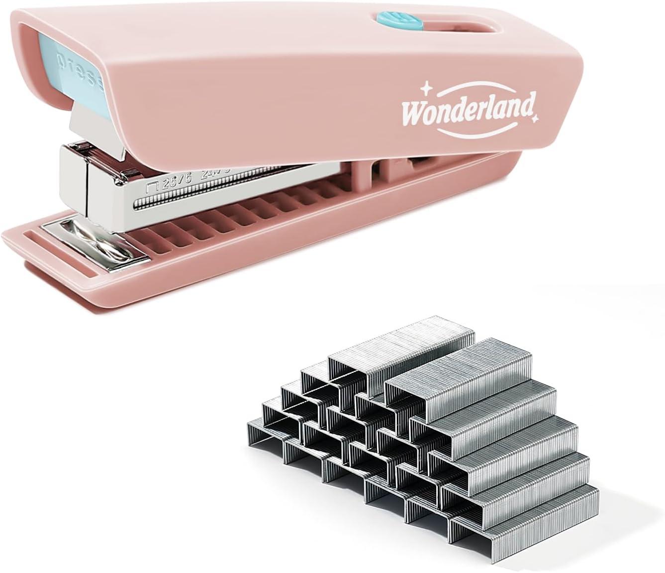 BAYTORY Mini agrafeuse portable mignonne avec 1000 agrafes 24/6, pour l'école et les fournitures de bureau (rose)