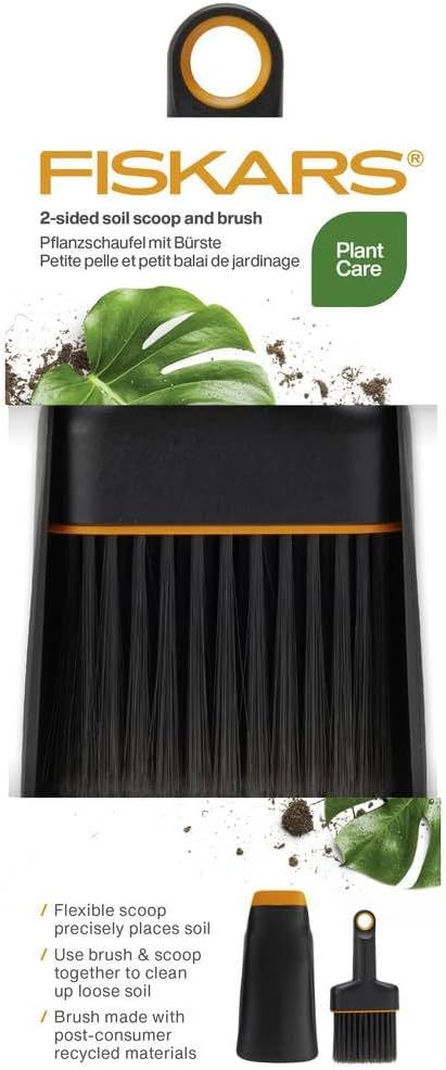 Fiskars Pelle à Plantation avec Brosse, Pelle à Plantation 20,6 cm