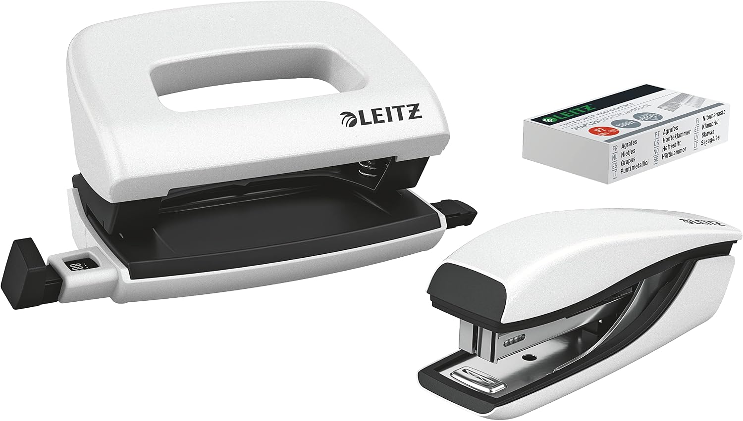Leitz 55612051 Set avec Mini-Agrafeuse & Mini-Perforateur, Agrafage ou Perforation jusqu'à 10 Feuilles, Agrafes P2 N°10 Incluses, WOW, Menthe