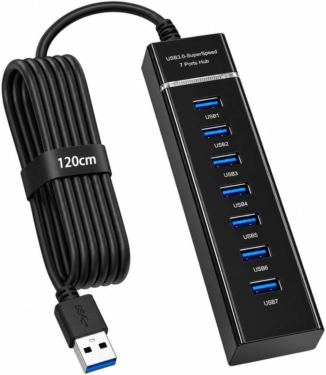 USB Hub 3.0 7 Port Adaptateur Multiprise USB avec 120cm Câble