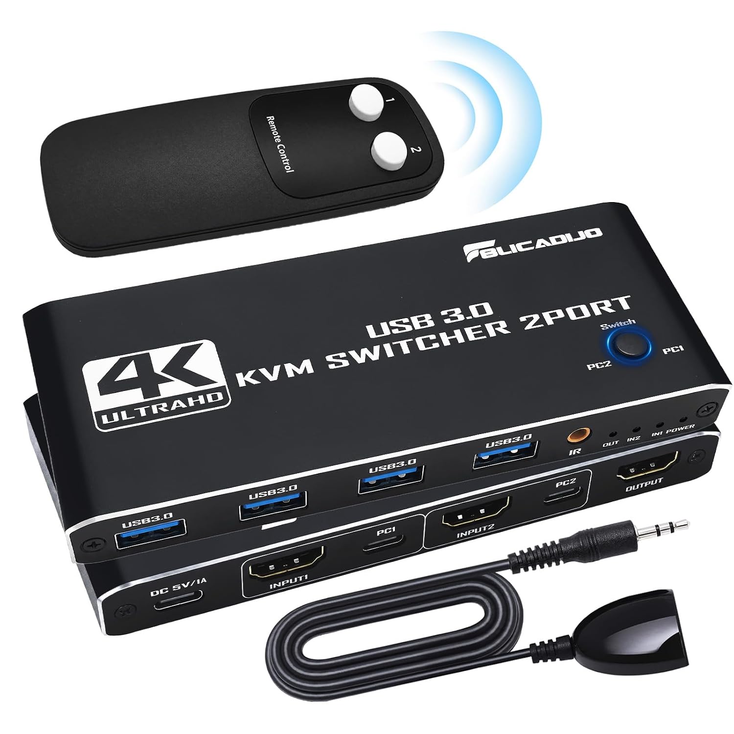 Commutateur KVM HDMI 2 PC 1 moniteur 4K 60 Hz KVM Switch pour 2 in 1 out