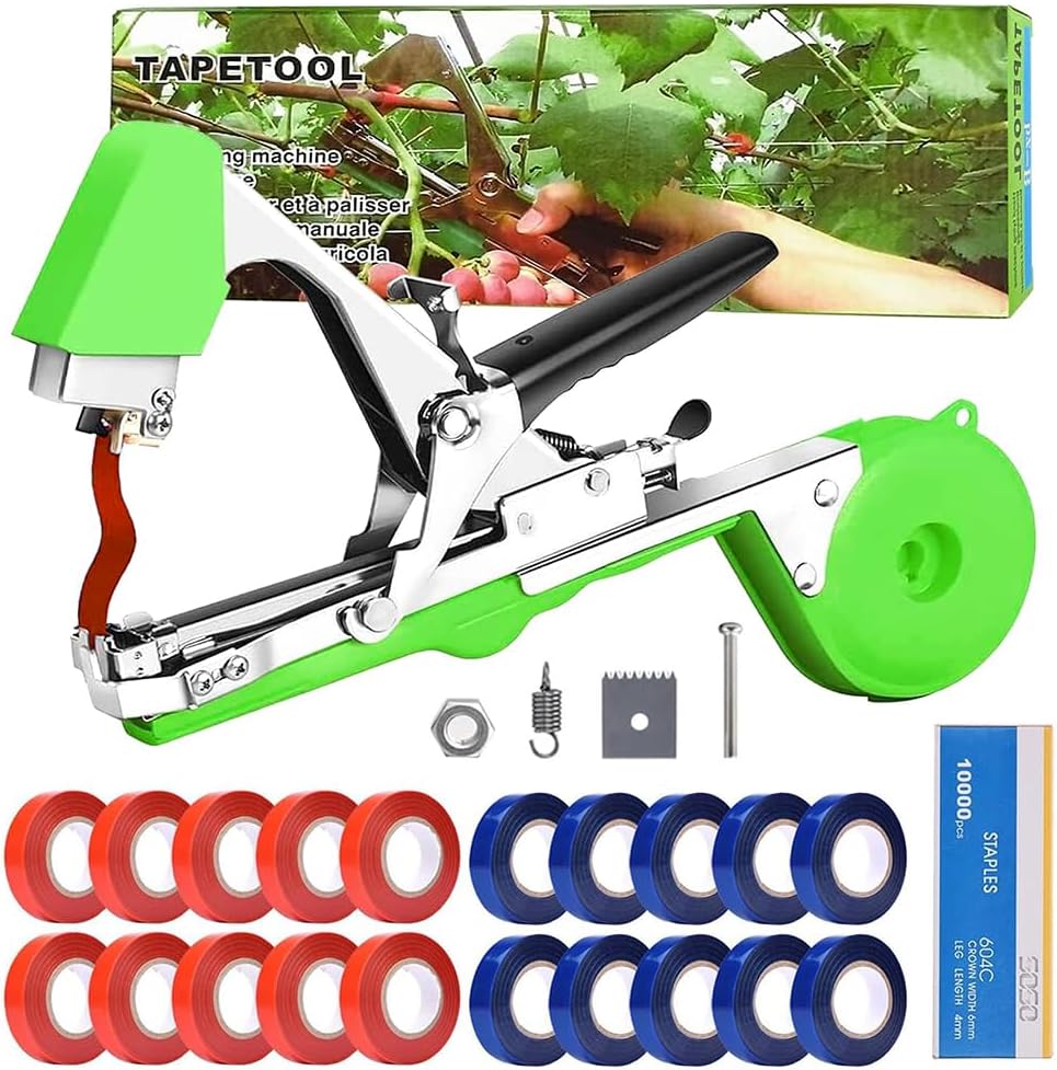 Machine à Attacher Les Plantes,Fourni avec 10 000 Clous et 20 Rouleaux de Ruban Adhésif de Couleur,Pince Attache Tomate,Attache Plante Grimpante, Concerner Jardin Fruits Légume Fleurs Vigne